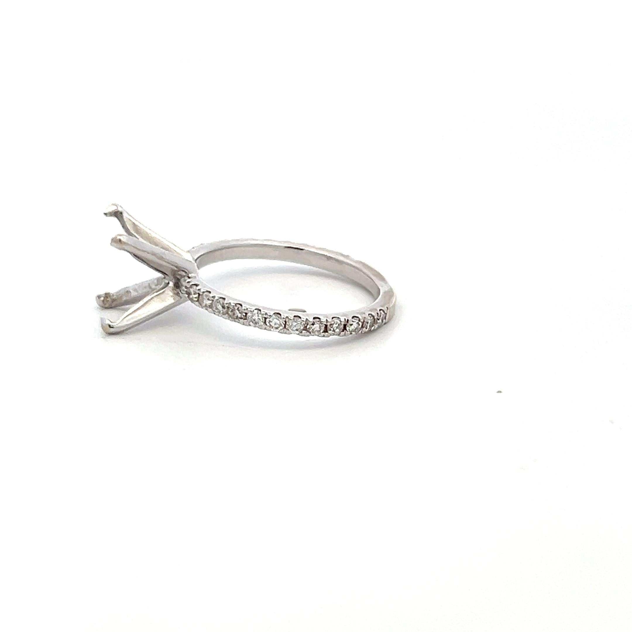 Platinum Semi Mount Ring with 0.26ct Round H SI Diamonds Fits 7.4x5.7 mm 1.00ct+