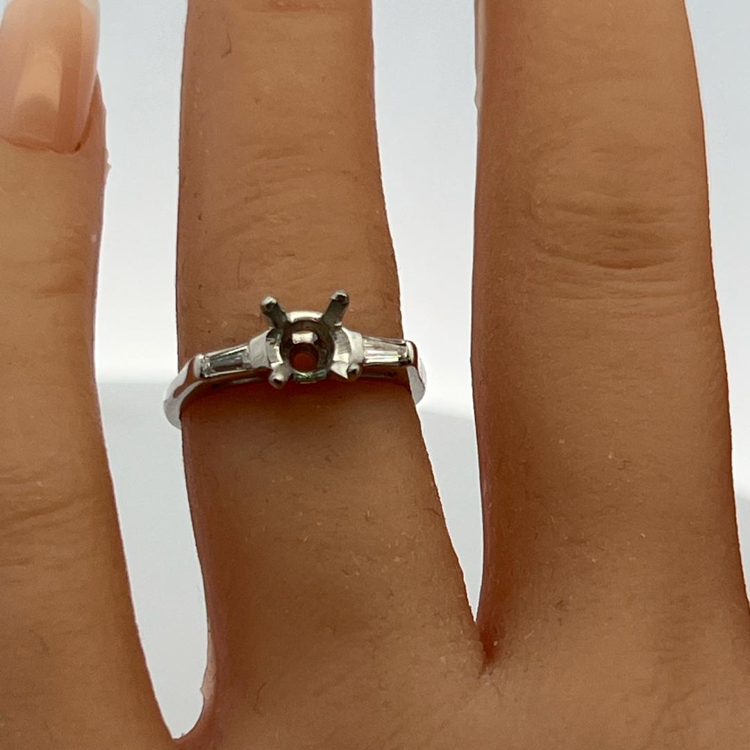 Platinum Semi Mount Ring with 0.14ct Tapered Baguette Diamonds Size 6