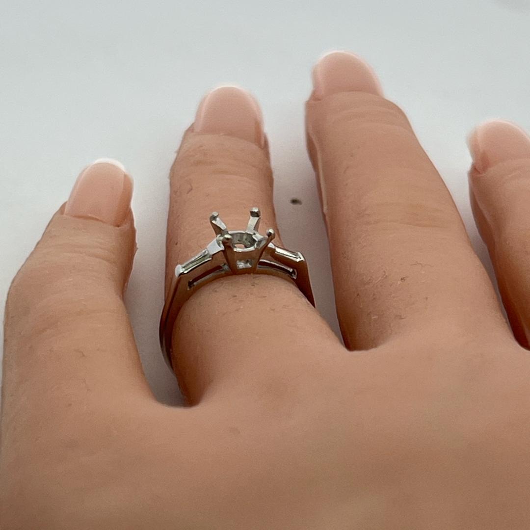 Platinum Semi Mount Ring with 0.14ct Tapered Baguette Diamonds Size 6