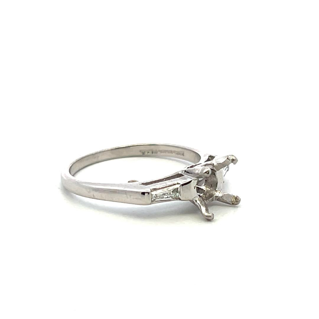 Platinum Semi Mount Ring with 0.14ct Tapered Baguette Diamonds Size 6