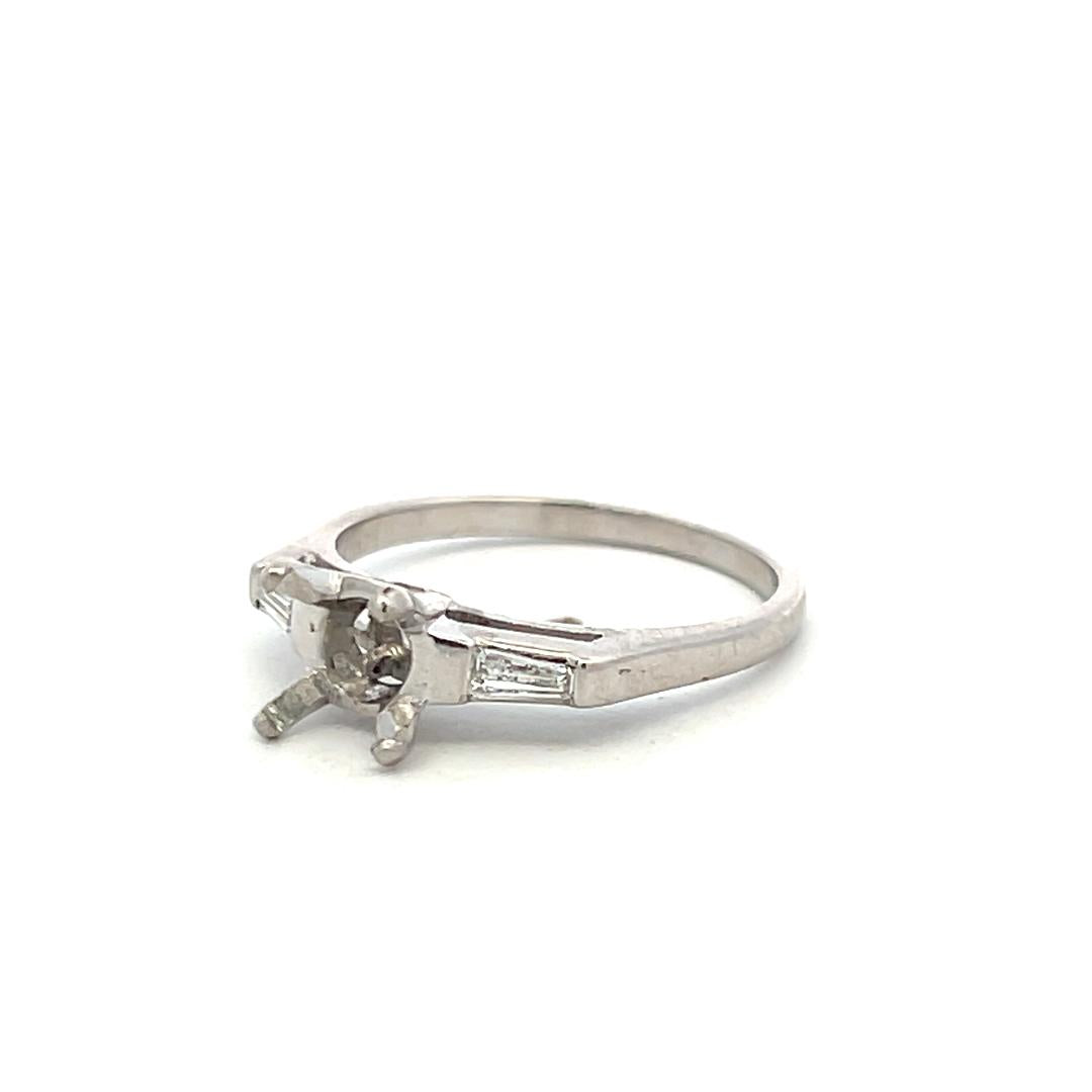 Platinum Semi Mount Ring with 0.14ct Tapered Baguette Diamonds Size 6