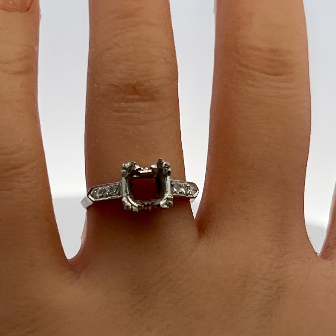 Platinum Semi Mount Ring with 0.12ct Old European Diamonds Fits 7.9mm 1.75Ct+