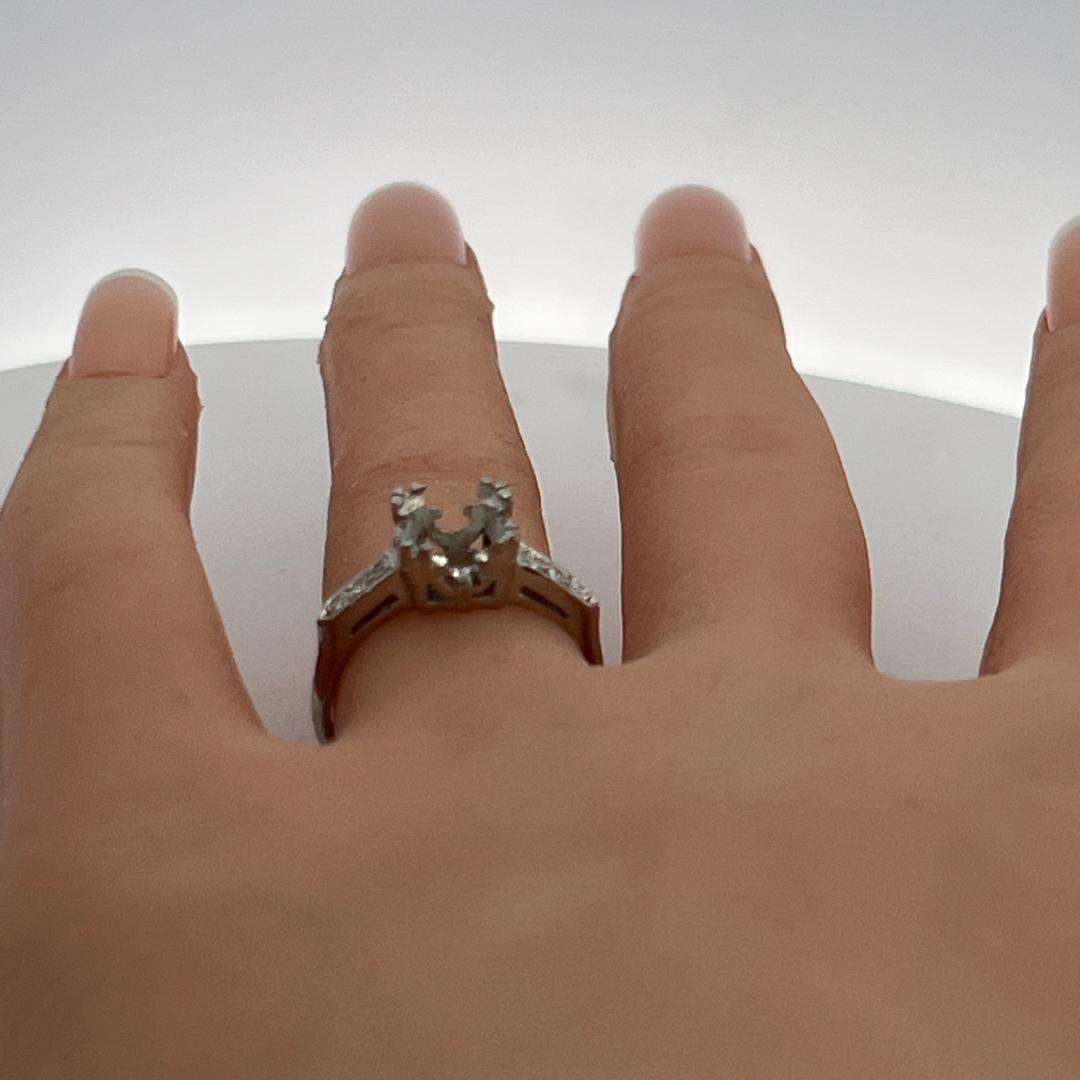 Platinum Semi Mount Ring with 0.12ct Old European Diamonds Fits 7.9mm 1.75Ct+