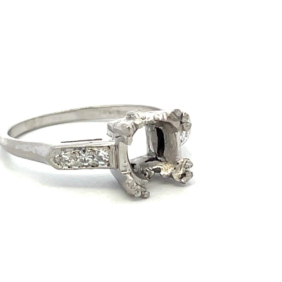 Platinum Semi Mount Ring with 0.12ct Old European Diamonds Fits 7.9mm 1.75Ct+