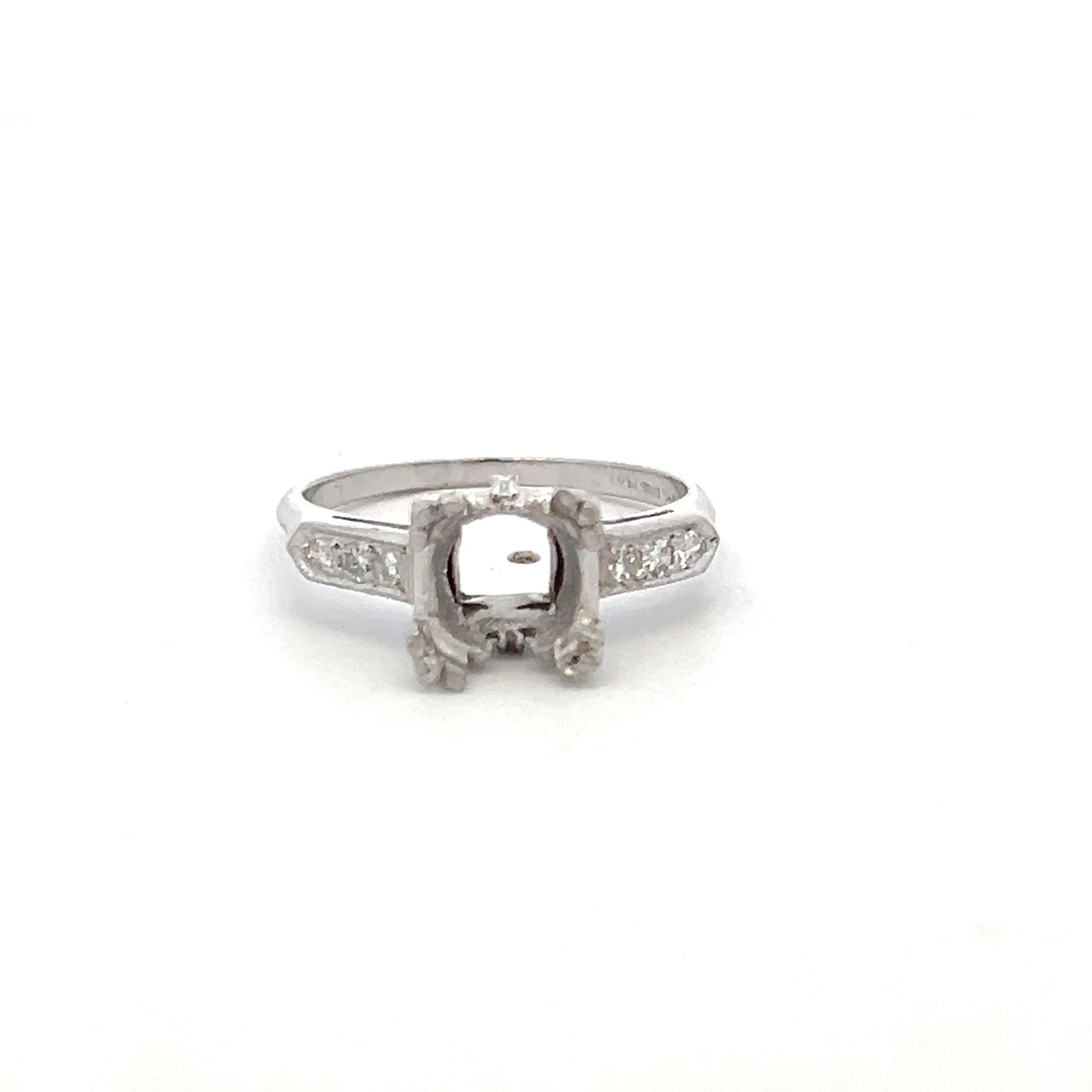 Platinum Semi Mount Ring with 0.12ct Old European Diamonds Fits 7.9mm 1.75Ct+