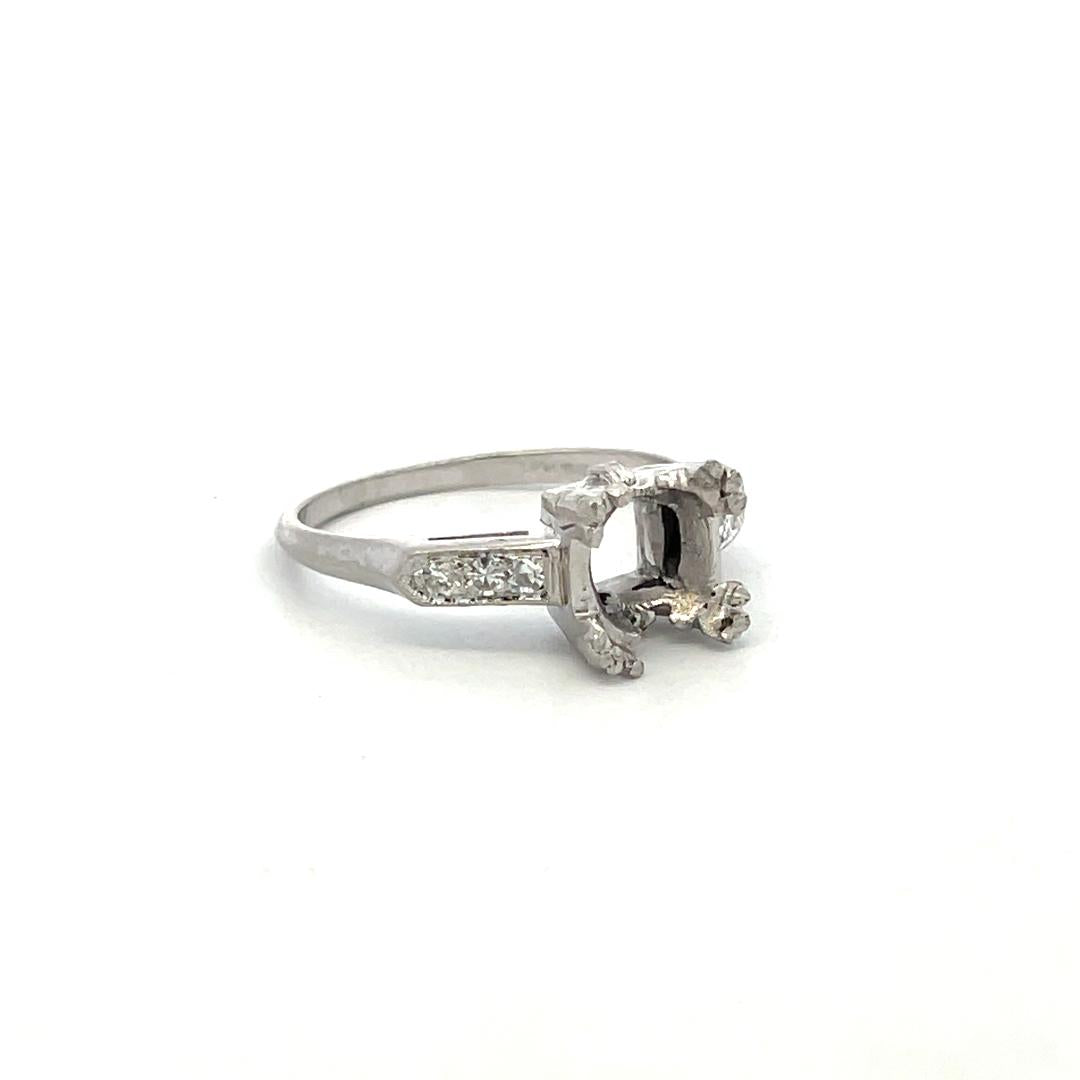 Platinum Semi Mount Ring with 0.12ct Old European Diamonds Fits 7.9mm 1.75Ct+