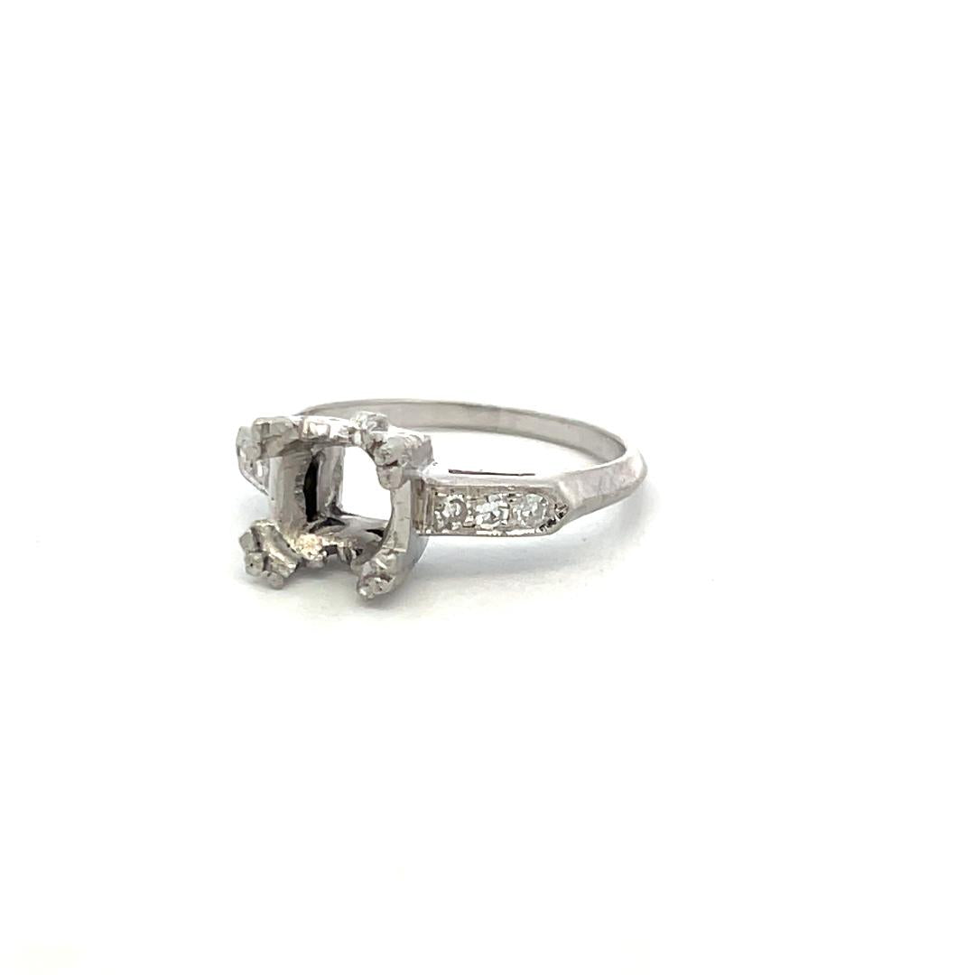 Platinum Semi Mount Ring with 0.12ct Old European Diamonds Fits 7.9mm 1.75Ct+