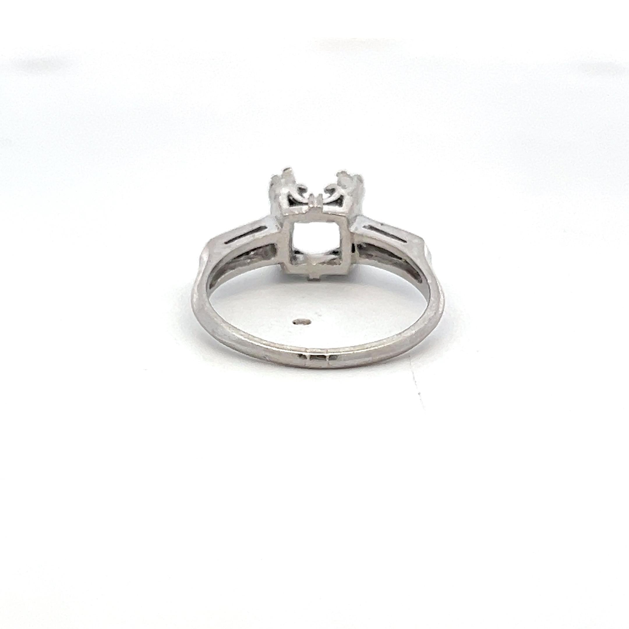 Platinum Semi Mount Ring with 0.12ct Old European Diamonds Fits 7.9mm 1.75Ct+