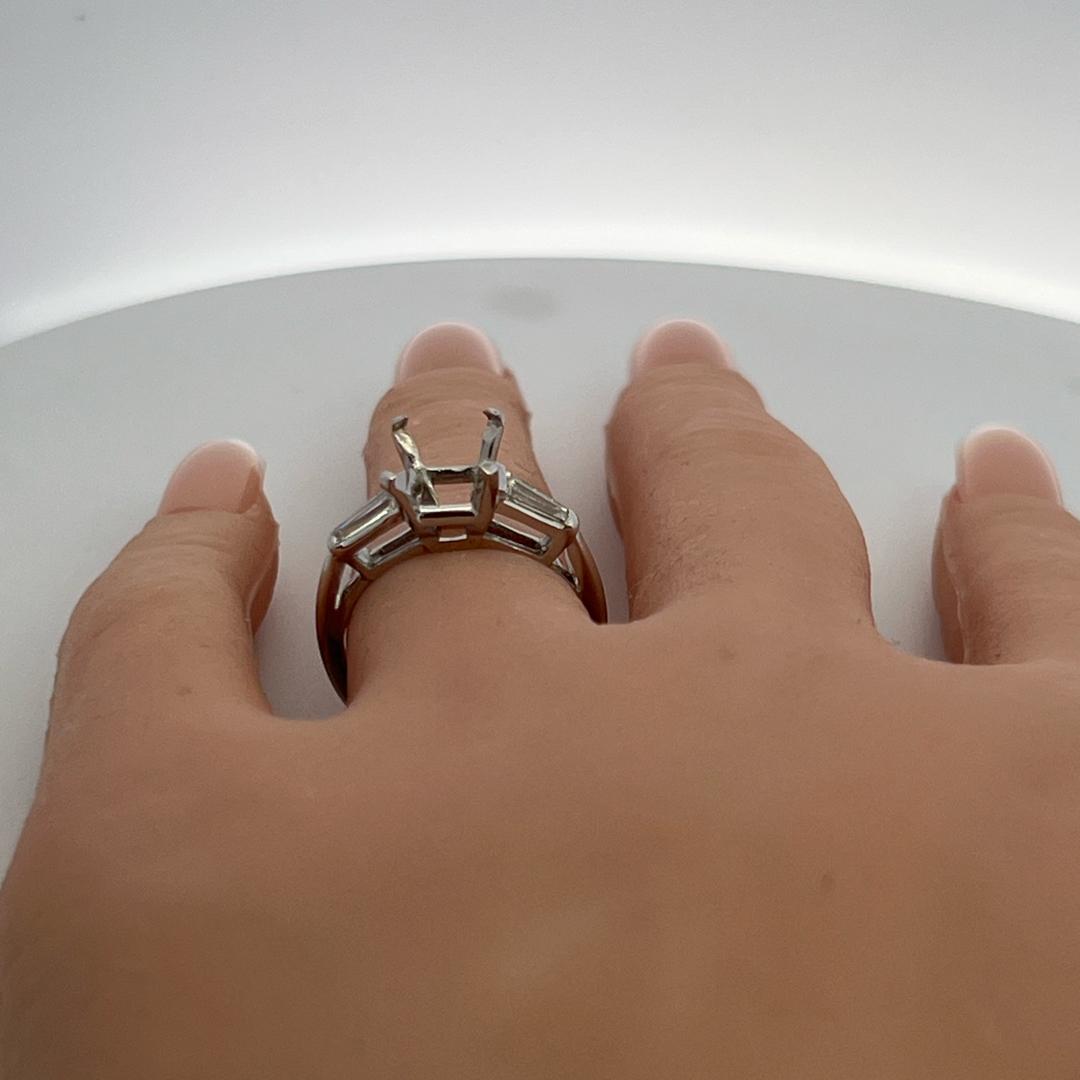 Platinum Semi Mount Ring with 0.4ct Tapered Baguette Diamonds Fits 9.6x7.2mm