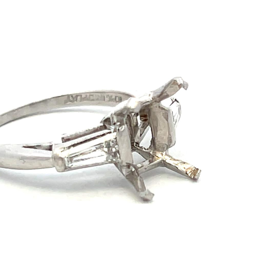 Platinum Semi Mount Ring with 0.4ct Tapered Baguette Diamonds Fits 9.6x7.2mm
