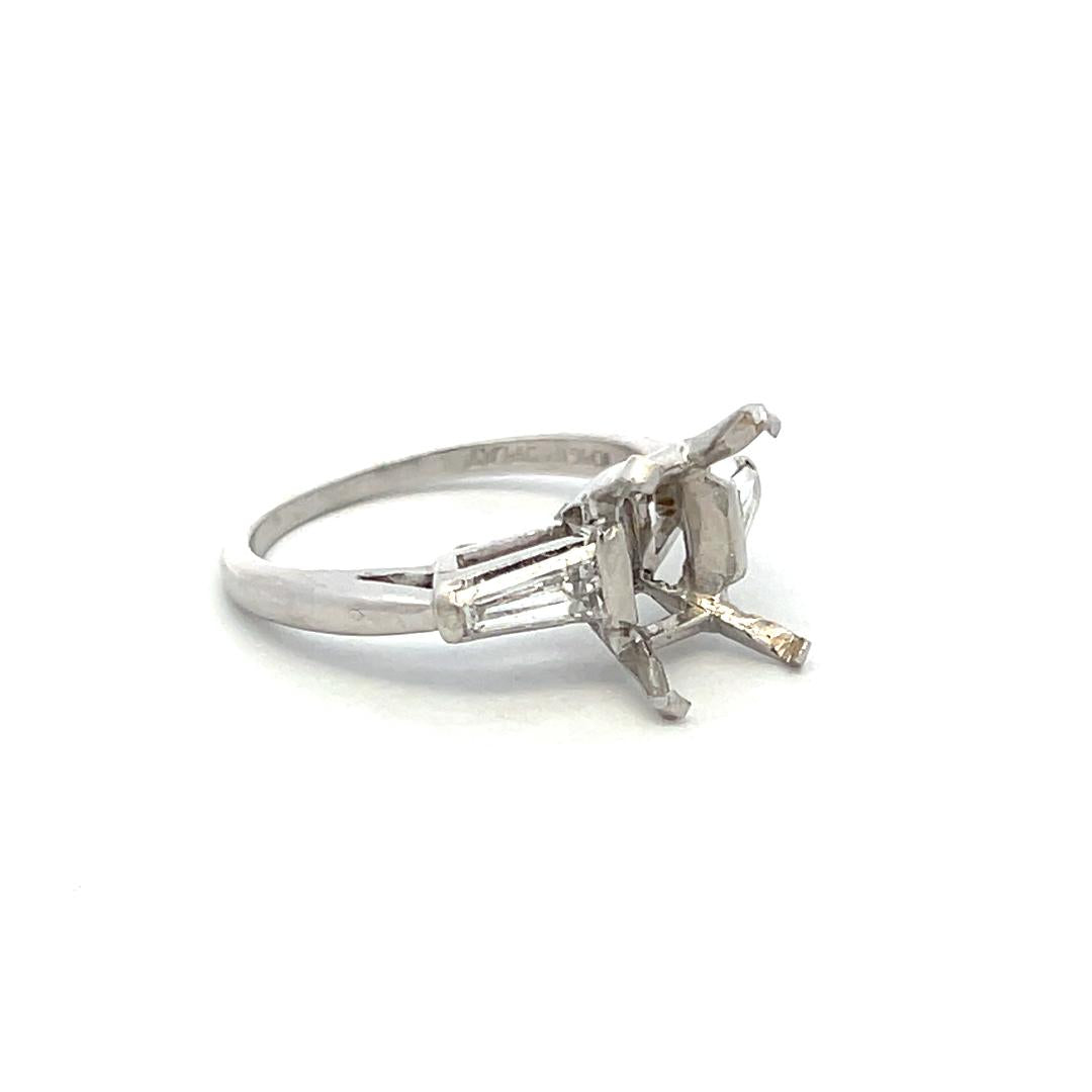 Platinum Semi Mount Ring with 0.4ct Tapered Baguette Diamonds Fits 9.6x7.2mm