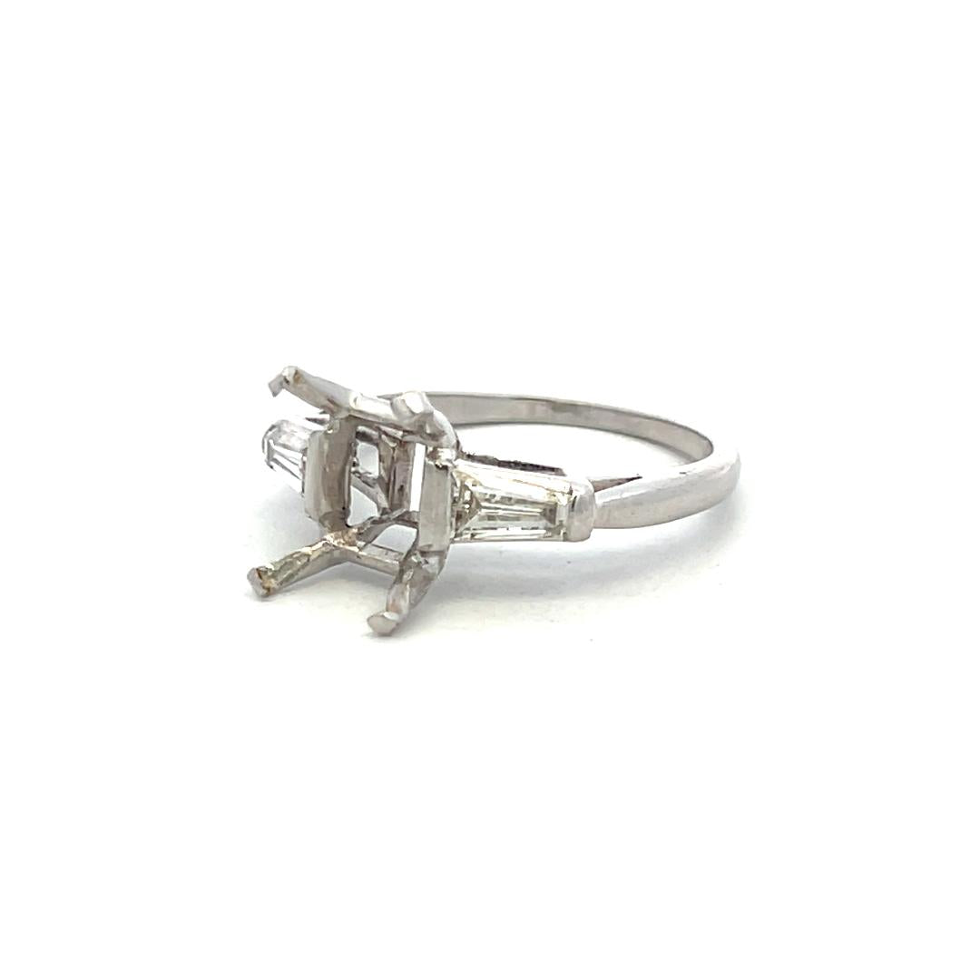 Platinum Semi Mount Ring with 0.4ct Tapered Baguette Diamonds Fits 9.6x7.2mm