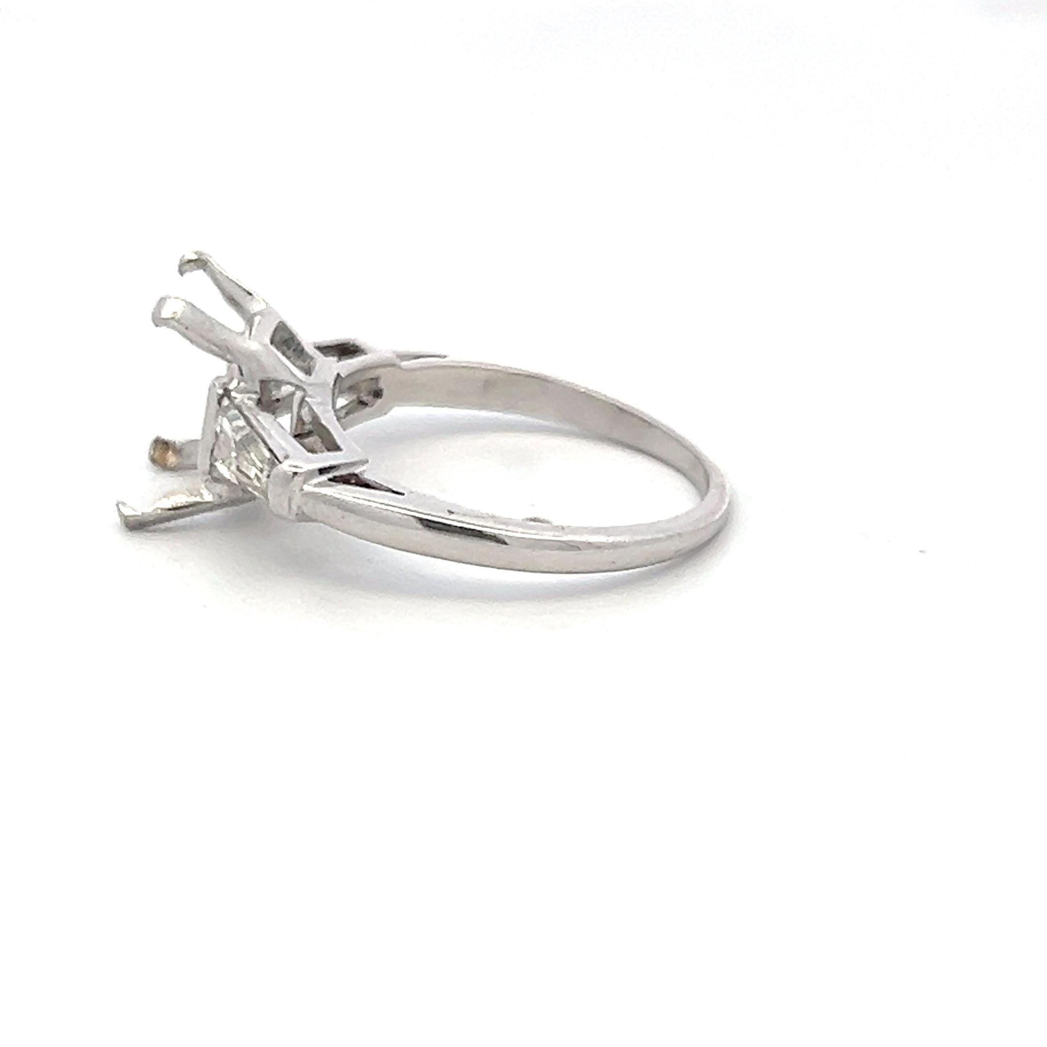 Platinum Semi Mount Ring with 0.4ct Tapered Baguette Diamonds Fits 9.6x7.2mm