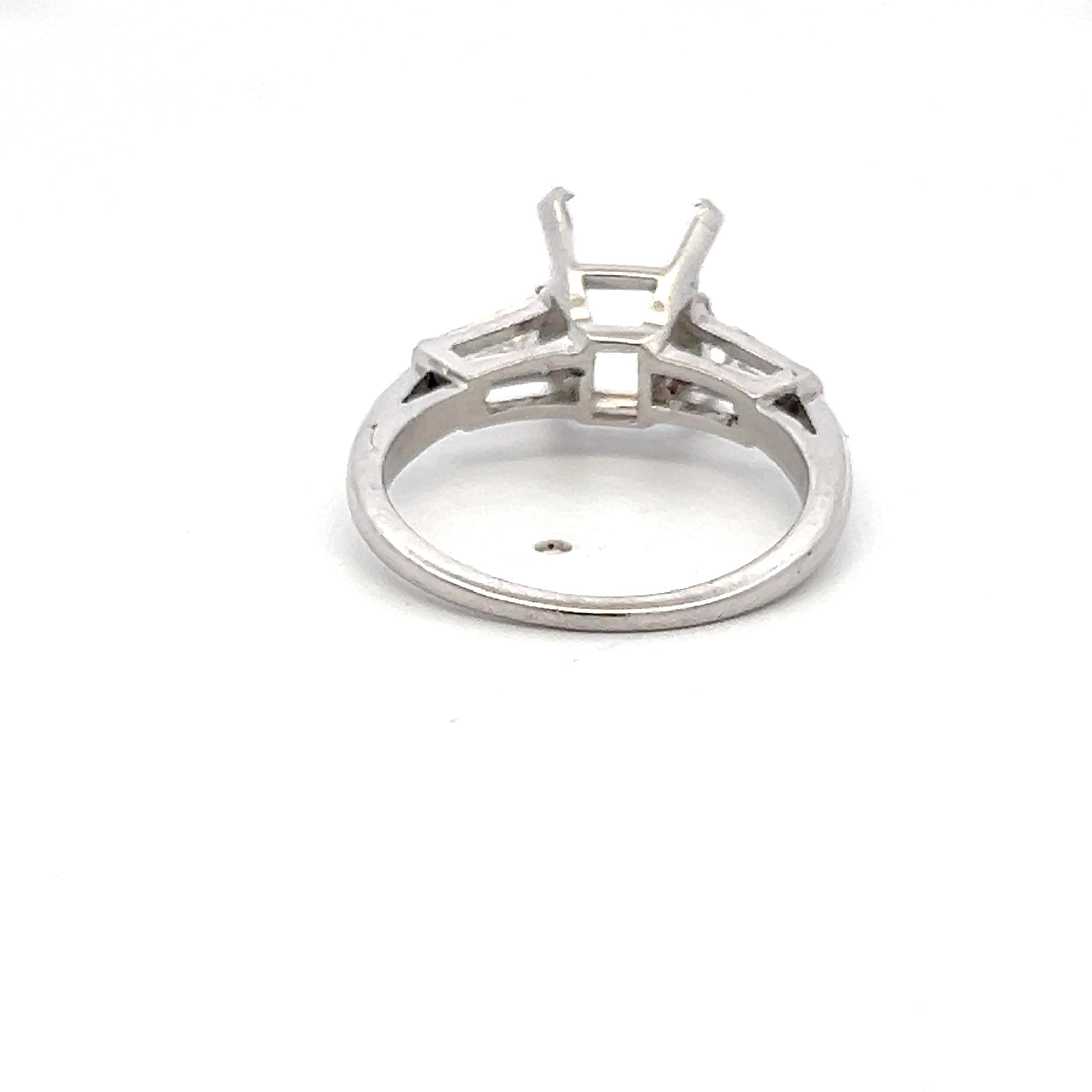 Platinum Semi Mount Ring with 0.4ct Tapered Baguette Diamonds Fits 9.6x7.2mm