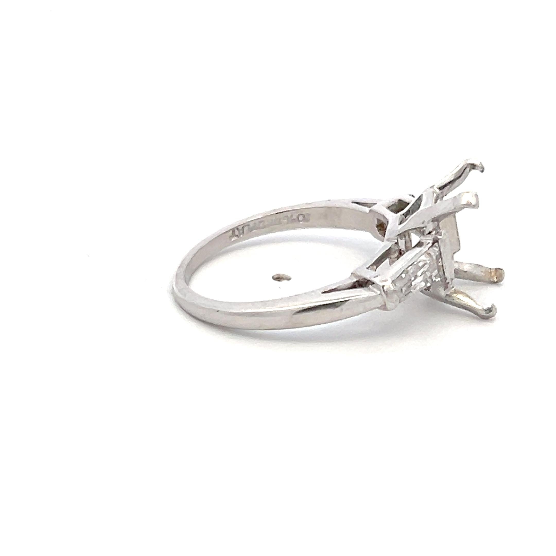 Platinum Semi Mount Ring with 0.4ct Tapered Baguette Diamonds Fits 9.6x7.2mm