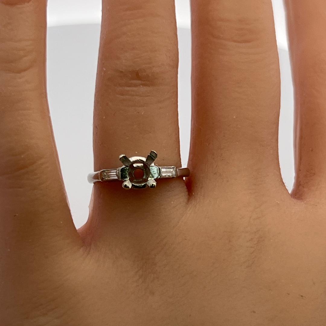 Platinum Semi Mount Ring with 0.14ct Tapered Baguette Diamonds Fits 6.5mm 1.00ct