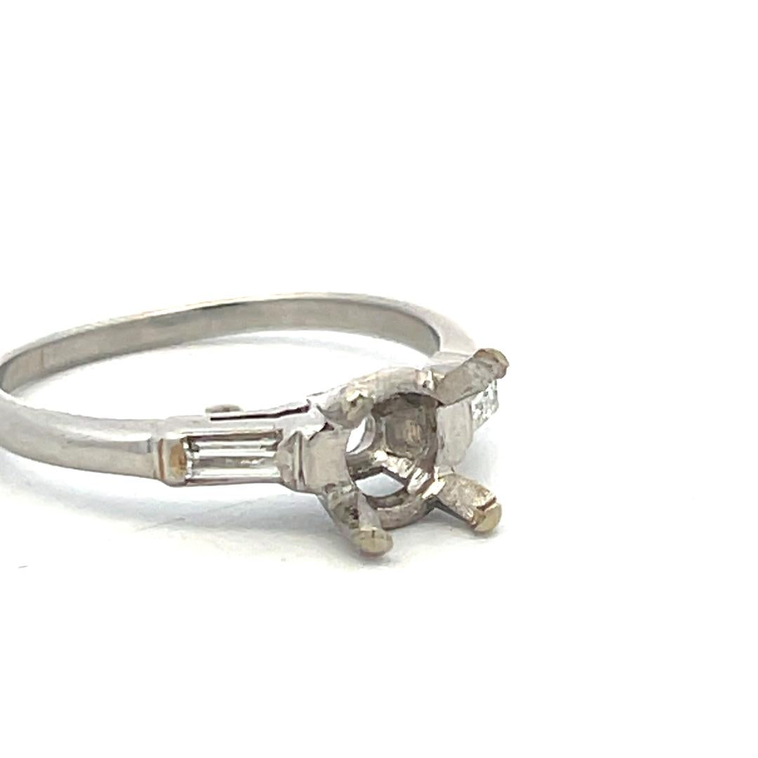 Platinum Semi Mount Ring with 0.14ct Tapered Baguette Diamonds Fits 6.5mm 1.00ct