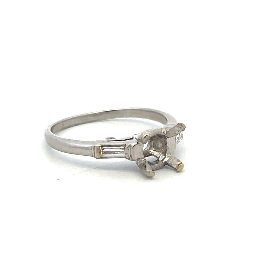 Platinum Semi Mount Ring with 0.14ct Tapered Baguette Diamonds Fits 6.5mm 1.00ct