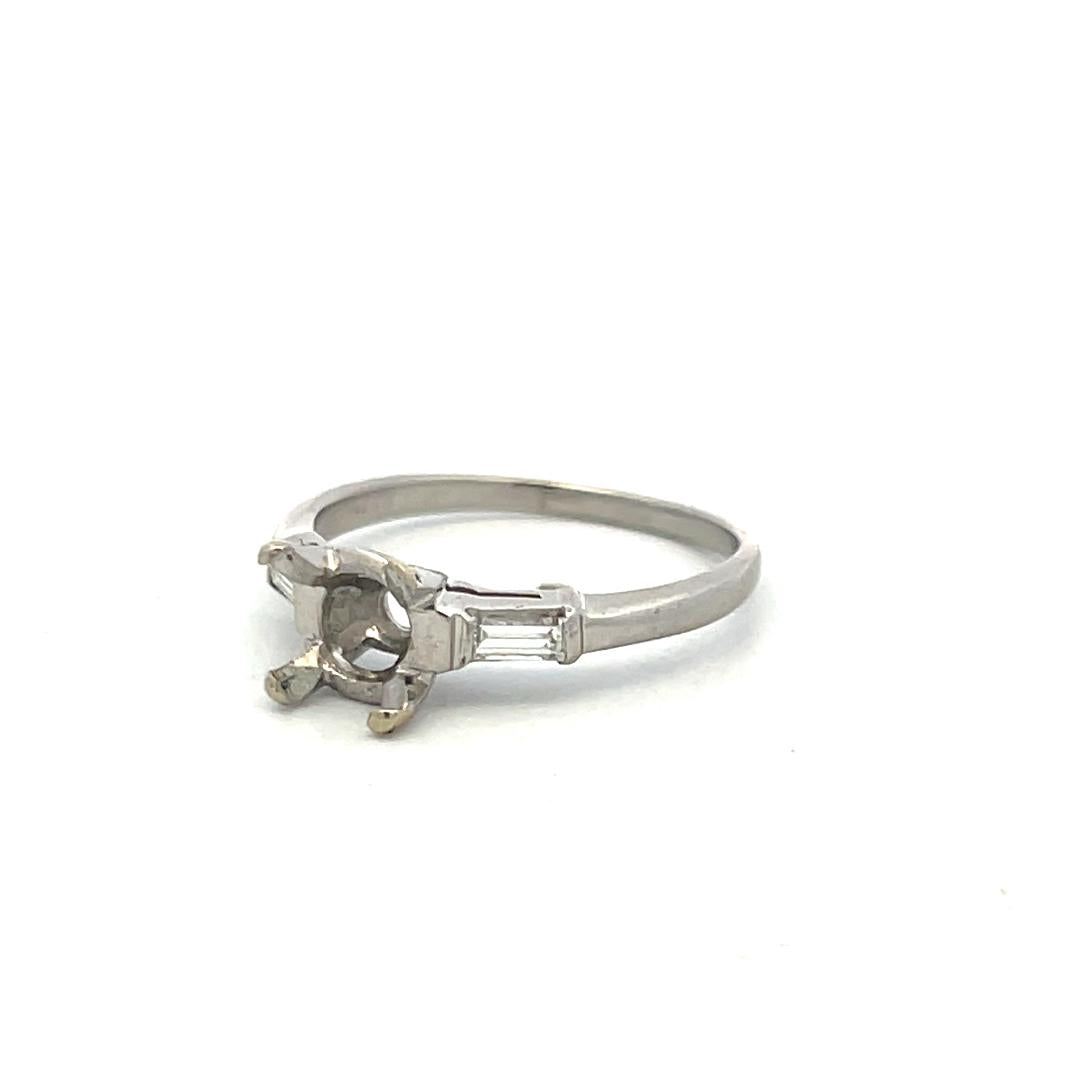 Platinum Semi Mount Ring with 0.14ct Tapered Baguette Diamonds Fits 6.5mm 1.00ct
