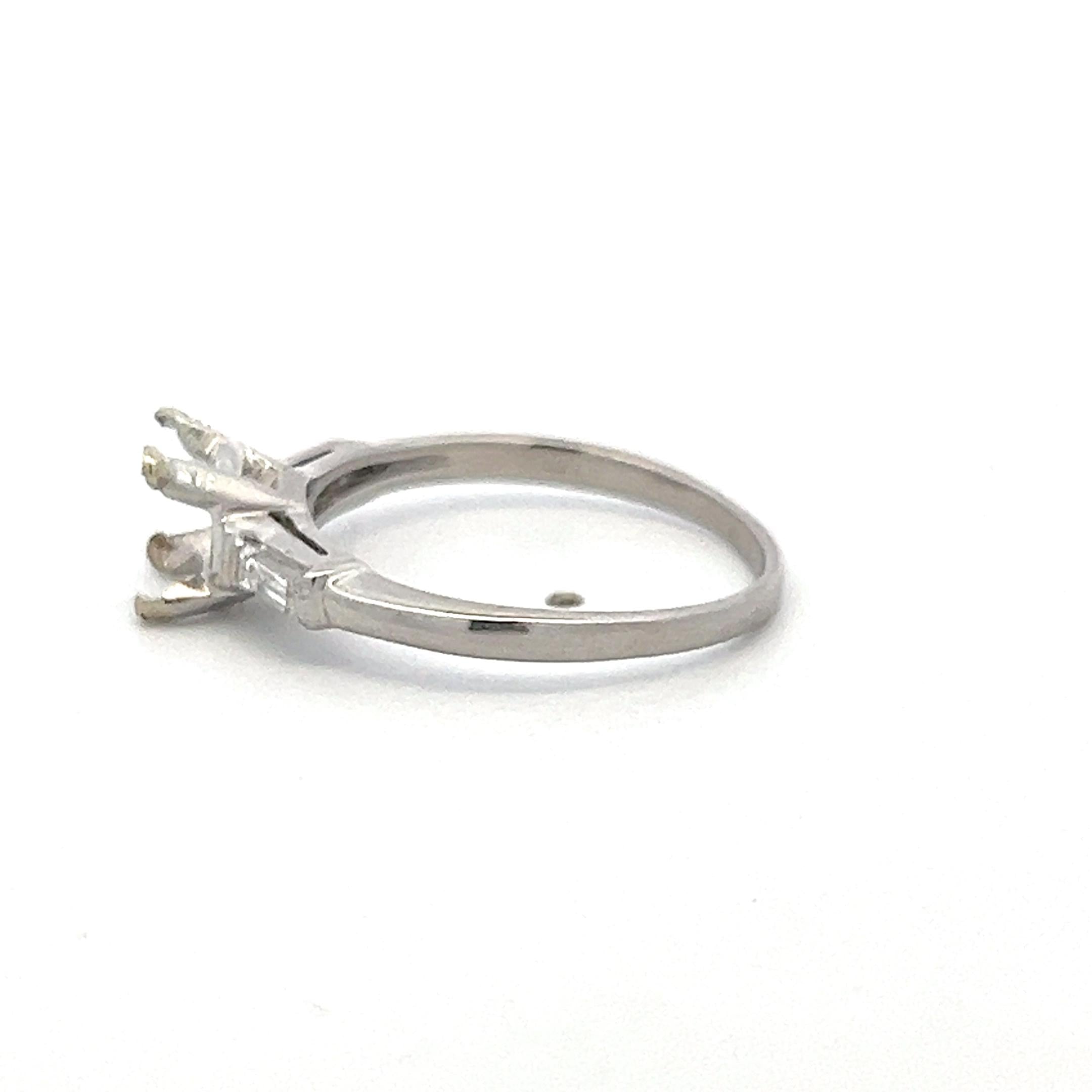Platinum Semi Mount Ring with 0.14ct Tapered Baguette Diamonds Fits 6.5mm 1.00ct
