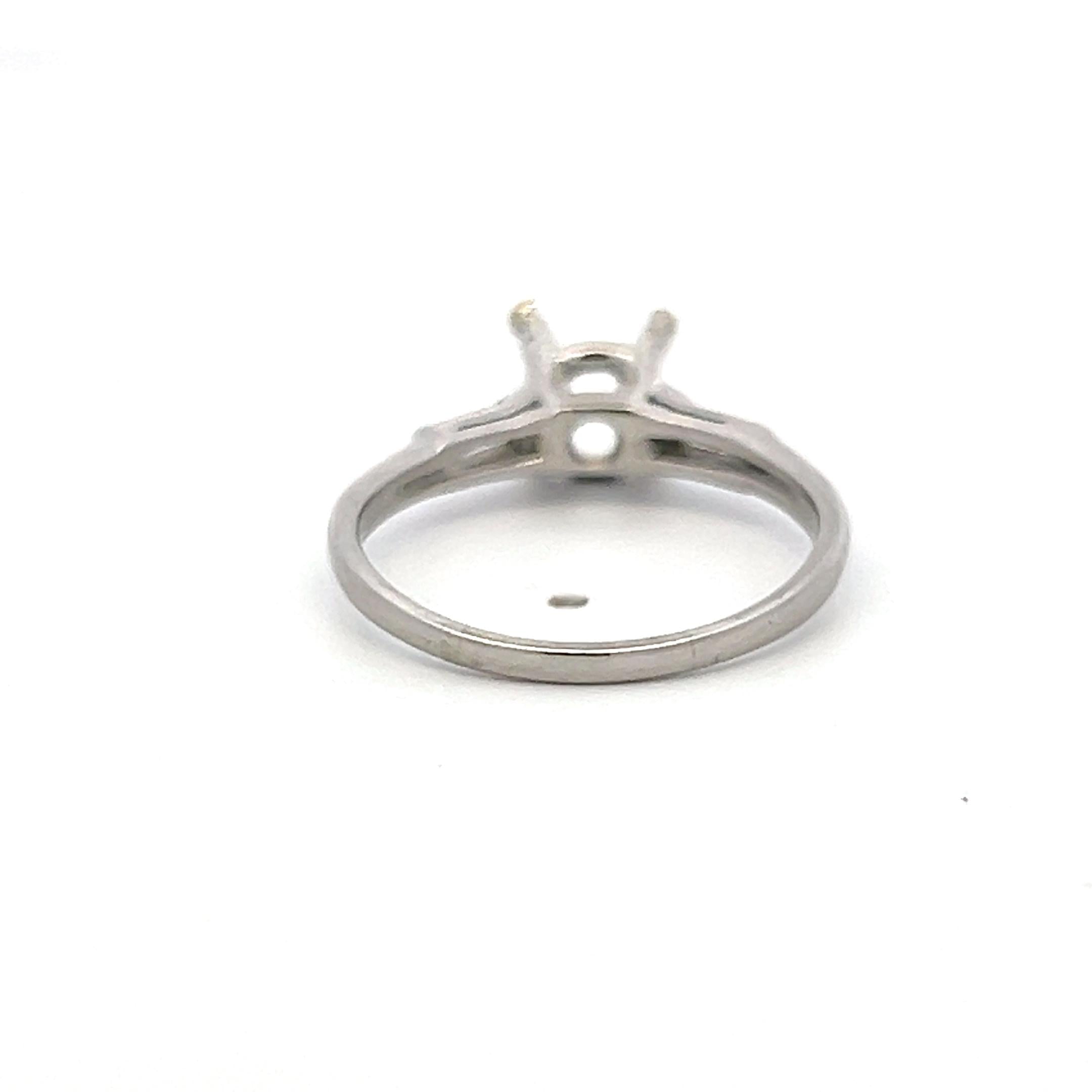 Platinum Semi Mount Ring with 0.14ct Tapered Baguette Diamonds Fits 6.5mm 1.00ct