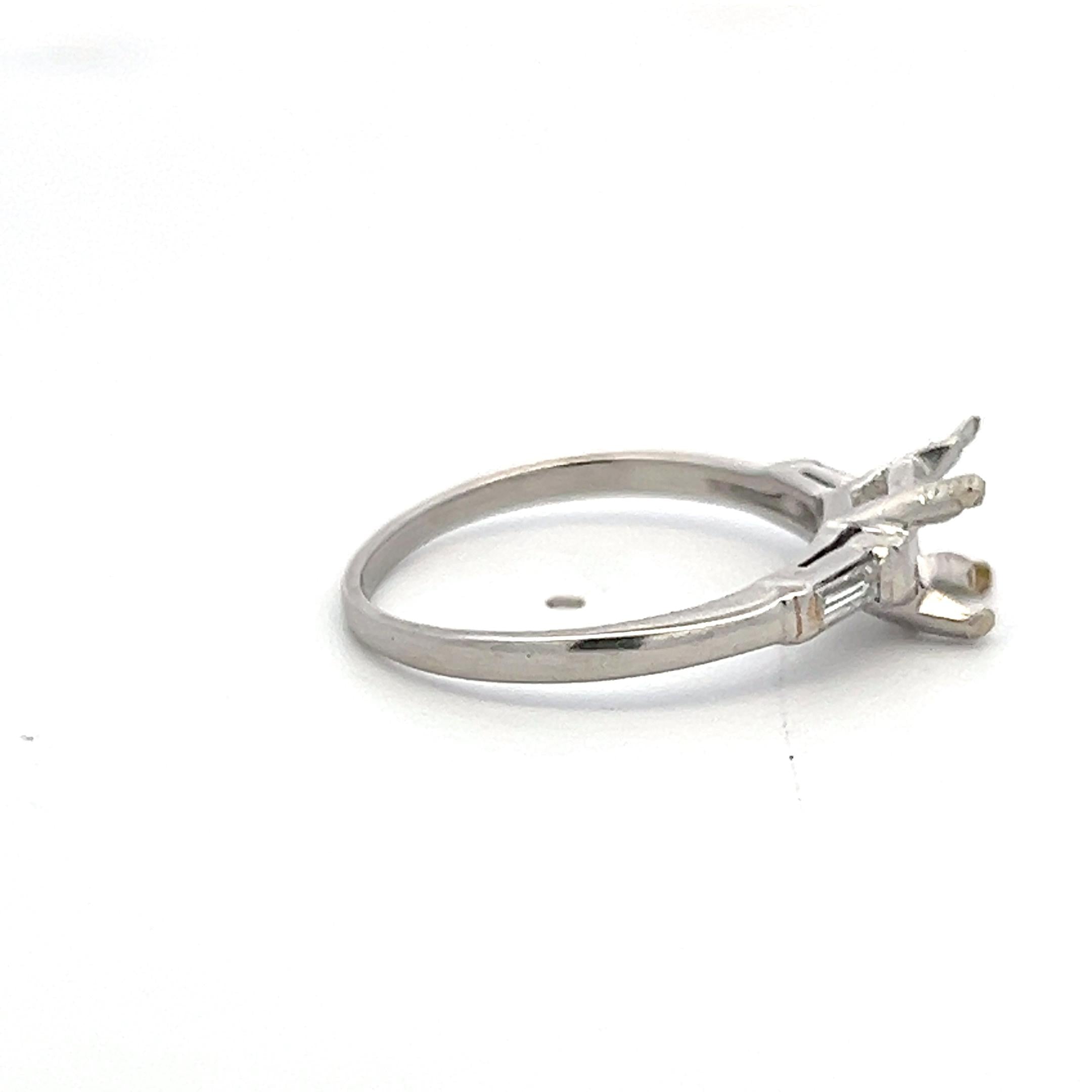 Platinum Semi Mount Ring with 0.14ct Tapered Baguette Diamonds Fits 6.5mm 1.00ct