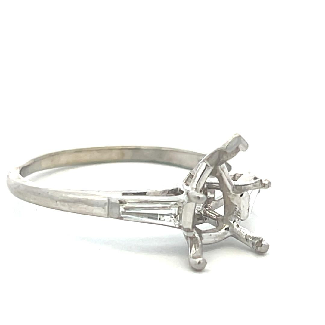 Platinum Semi Mount Ring with 0.3ct Tapered Baguette H SI Diamonds Fits 10x6mm