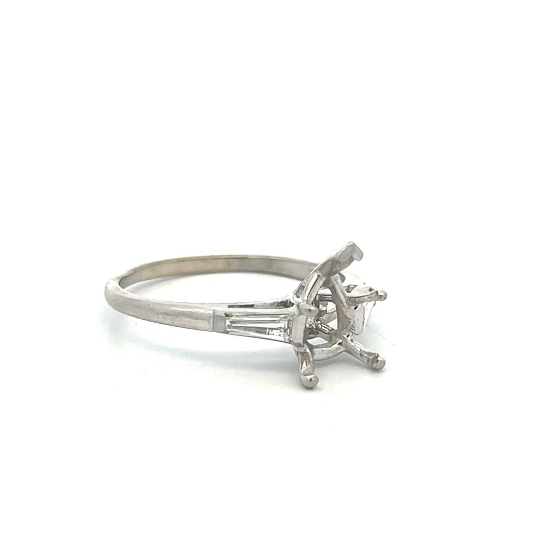 Platinum Semi Mount Ring with 0.3ct Tapered Baguette H SI Diamonds Fits 10x6mm