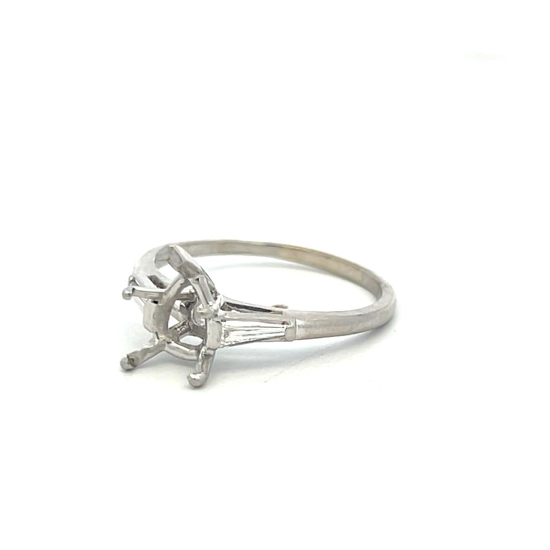 Platinum Semi Mount Ring with 0.3ct Tapered Baguette H SI Diamonds Fits 10x6mm