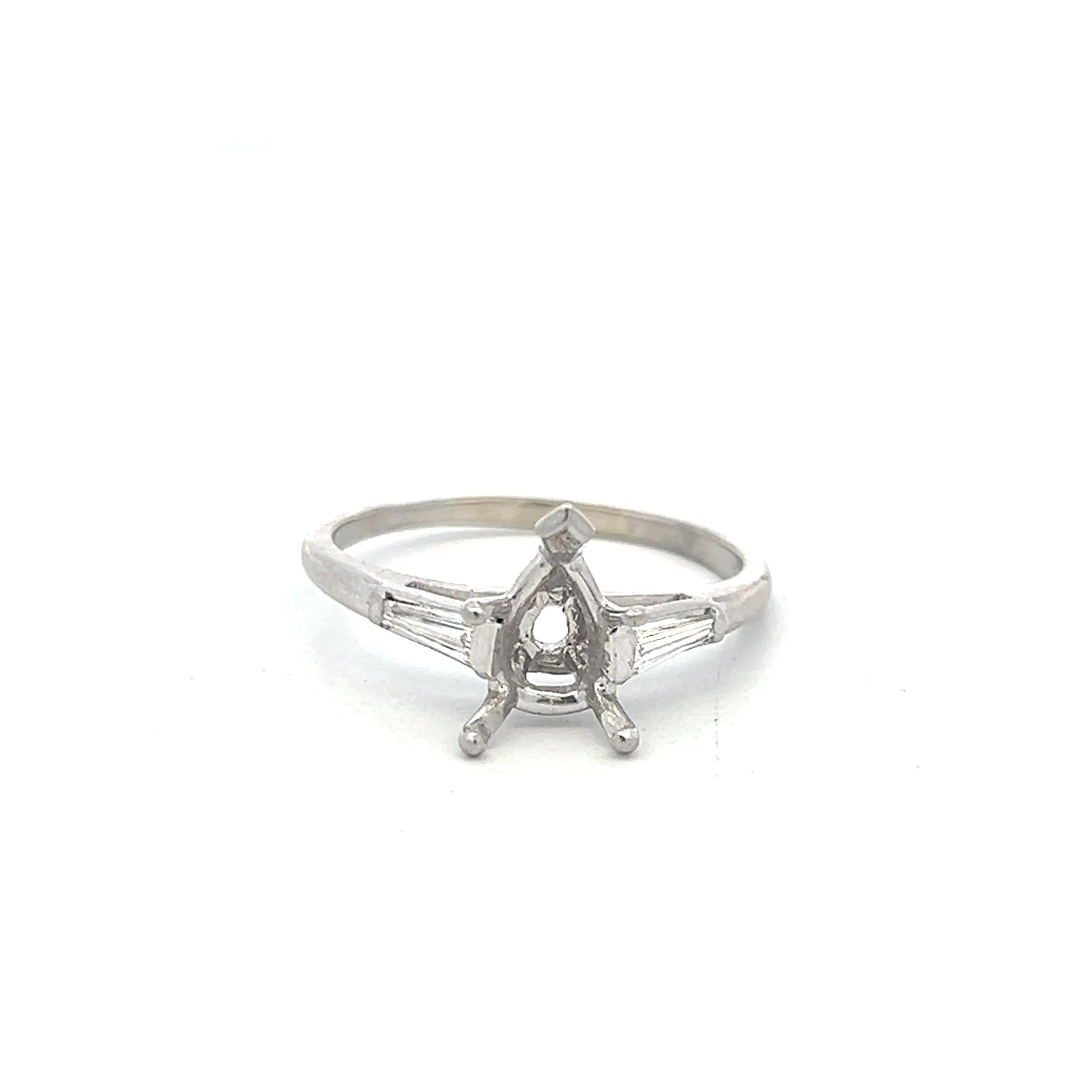 Platinum Semi Mount Ring with 0.3ct Tapered Baguette H SI Diamonds Fits 10x6mm