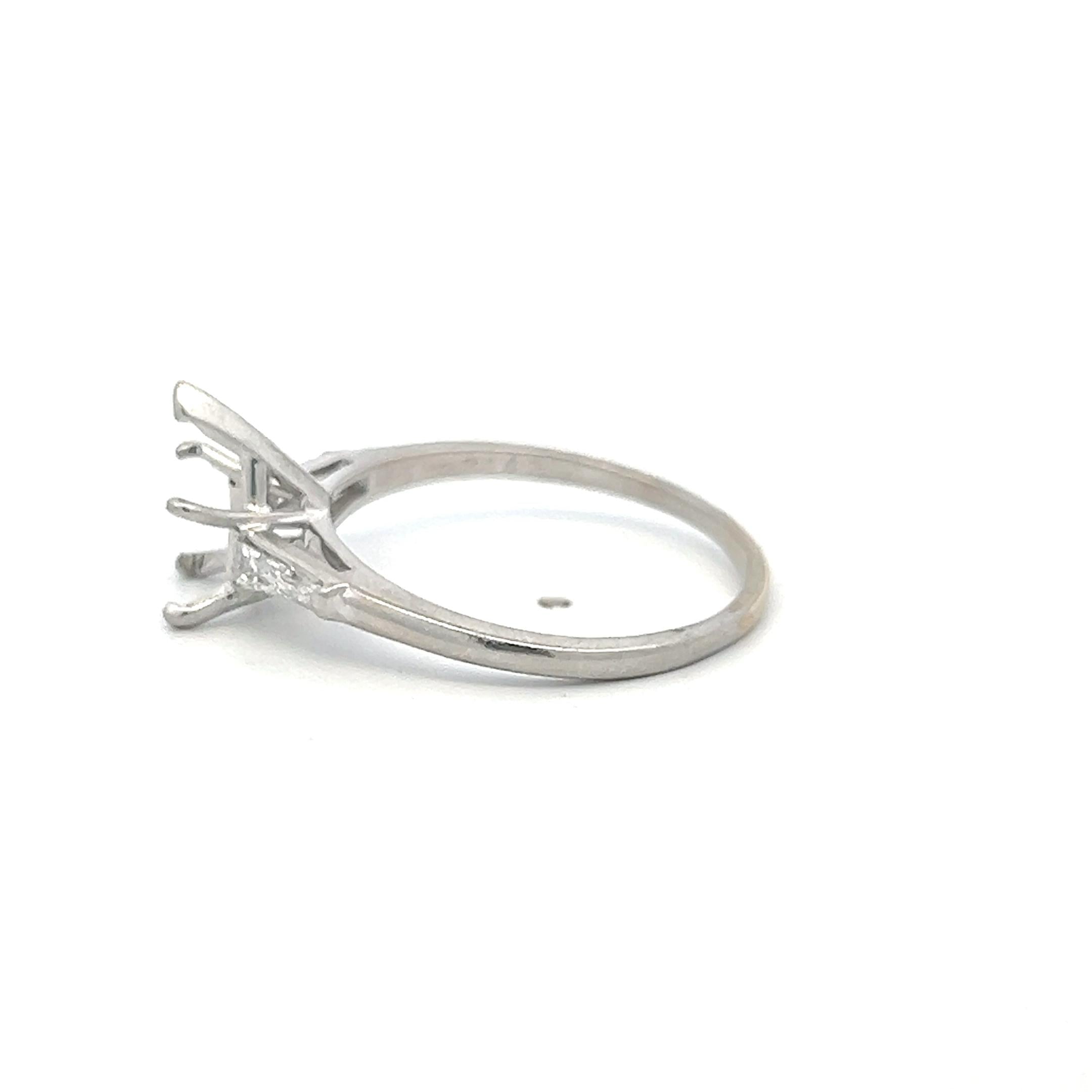 Platinum Semi Mount Ring with 0.3ct Tapered Baguette H SI Diamonds Fits 10x6mm