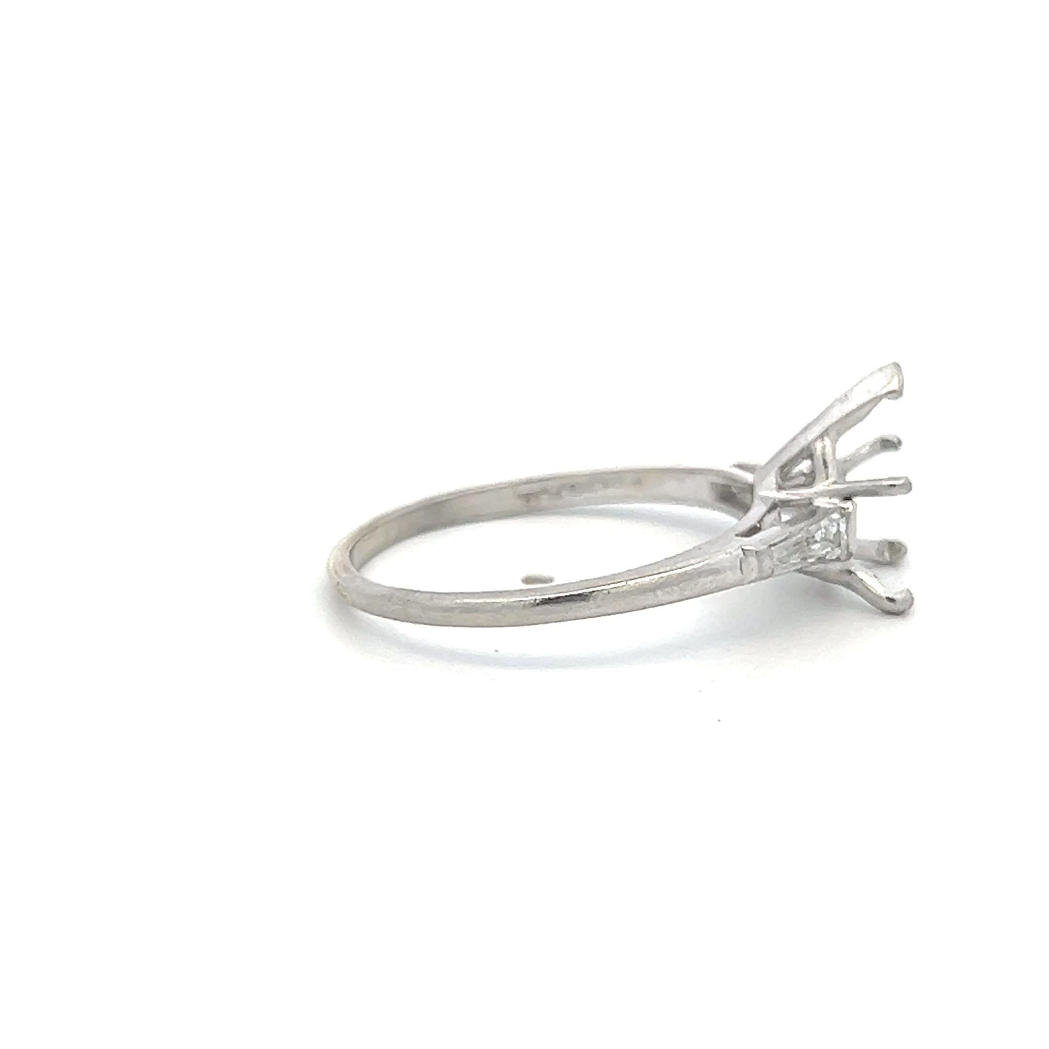 Platinum Semi Mount Ring with 0.3ct Tapered Baguette H SI Diamonds Fits 10x6mm