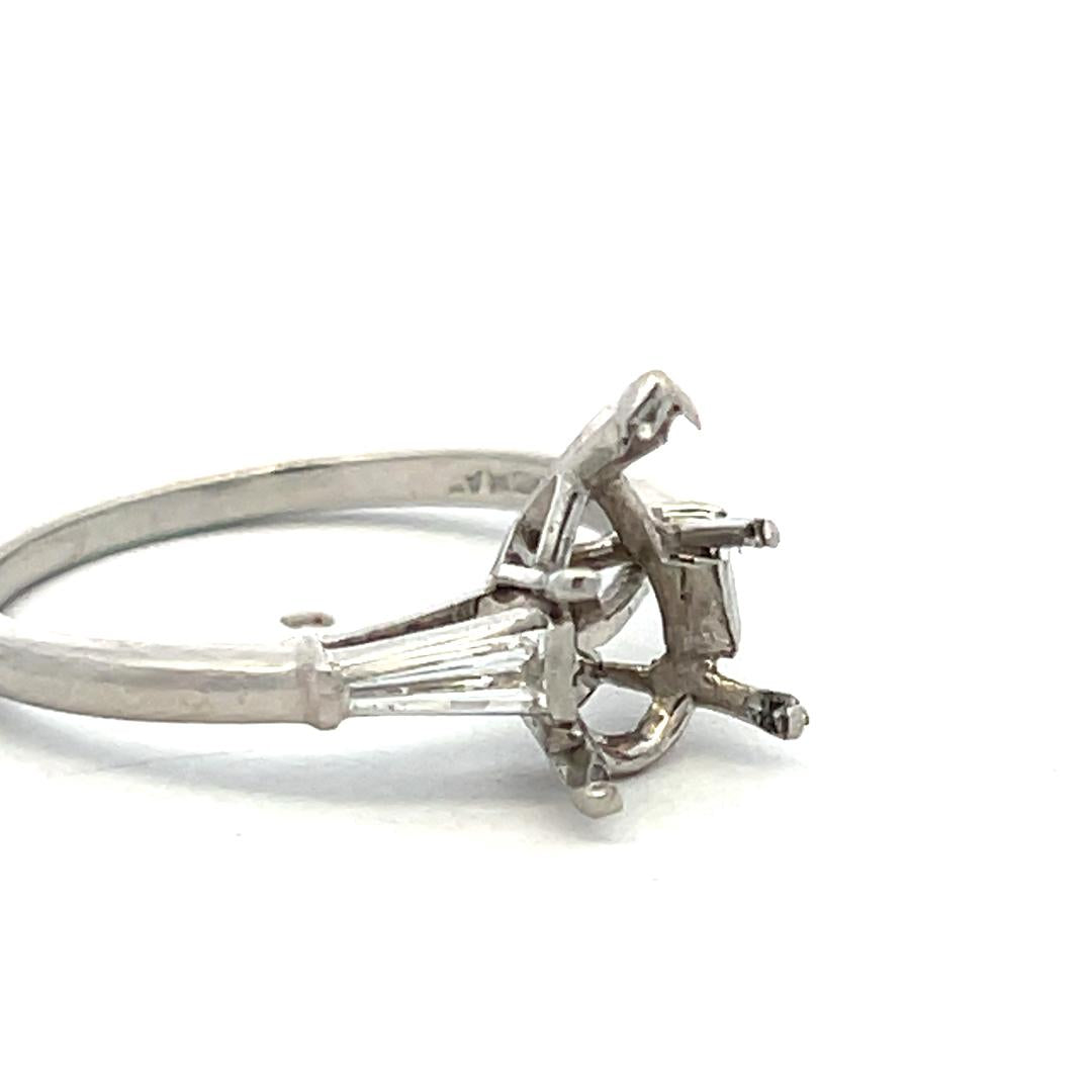 Platinum Semi Mount Ring 0.16ct Tapered Baguette Diamonds Fits 10x6mm 1.50ct+