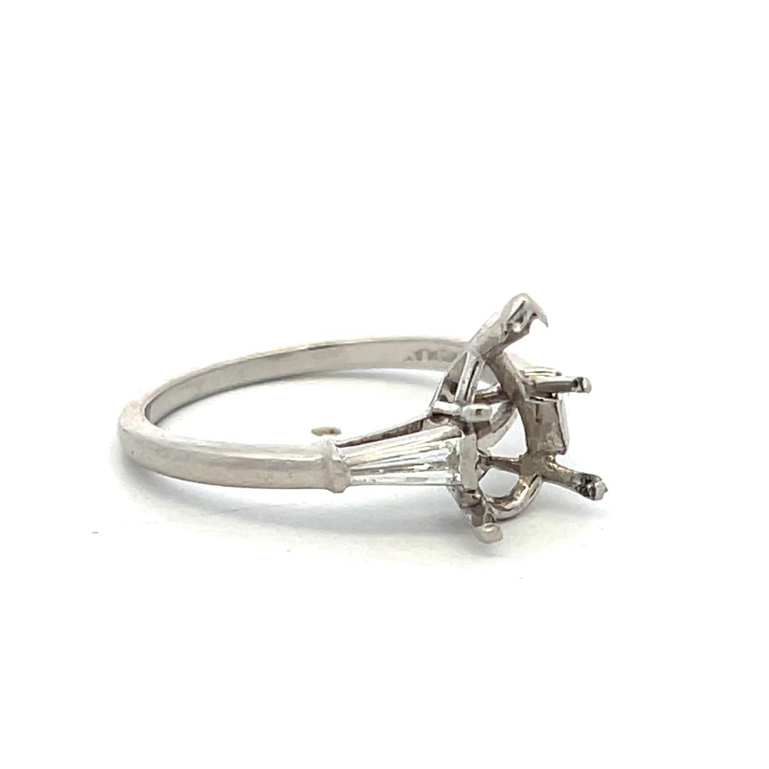 Platinum Semi Mount Ring 0.16ct Tapered Baguette Diamonds Fits 10x6mm 1.50ct+