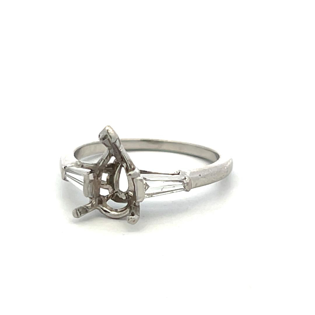 Platinum Semi Mount Ring 0.16ct Tapered Baguette Diamonds Fits 10x6mm 1.50ct+