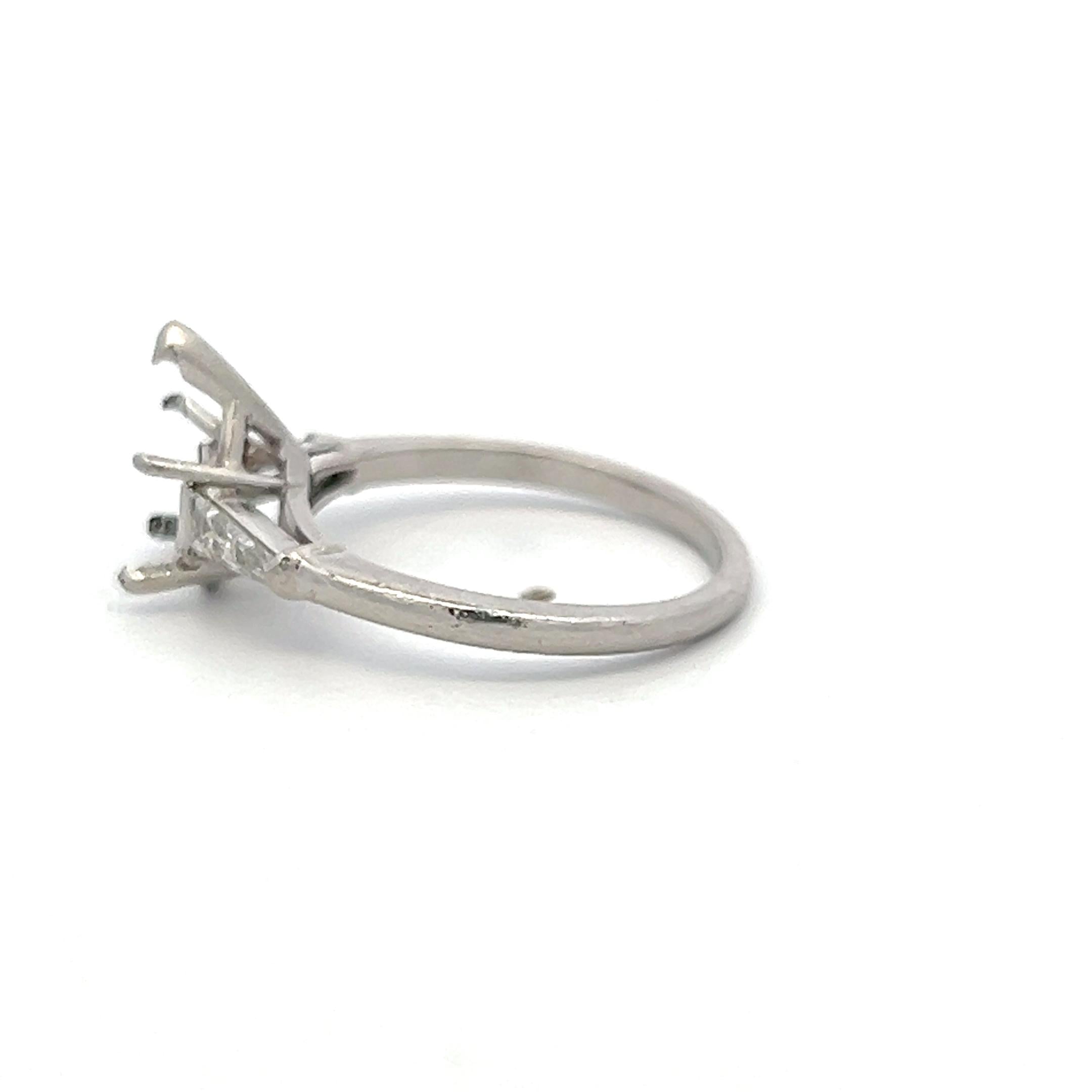 Platinum Semi Mount Ring 0.16ct Tapered Baguette Diamonds Fits 10x6mm 1.50ct+