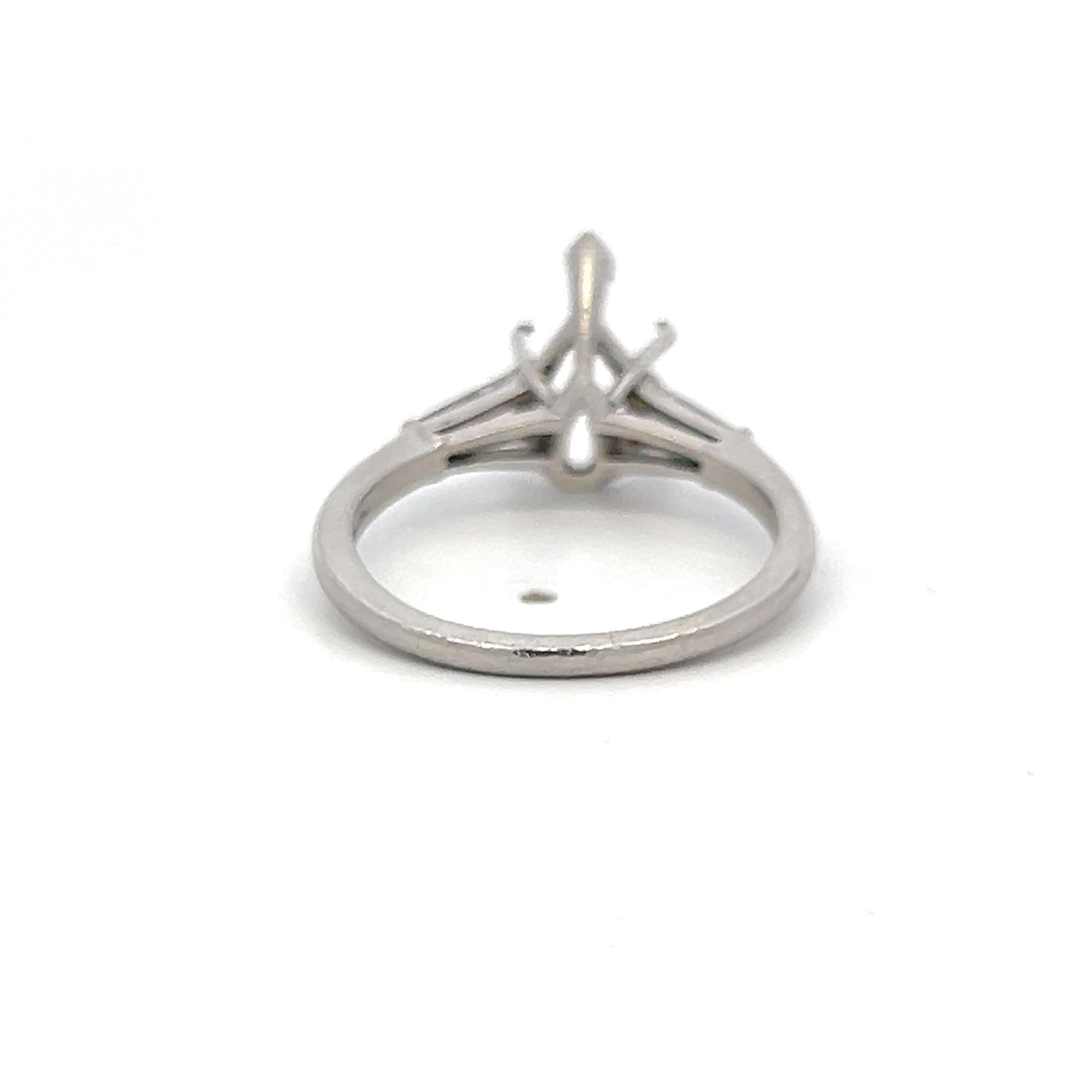 Platinum Semi Mount Ring 0.16ct Tapered Baguette Diamonds Fits 10x6mm 1.50ct+