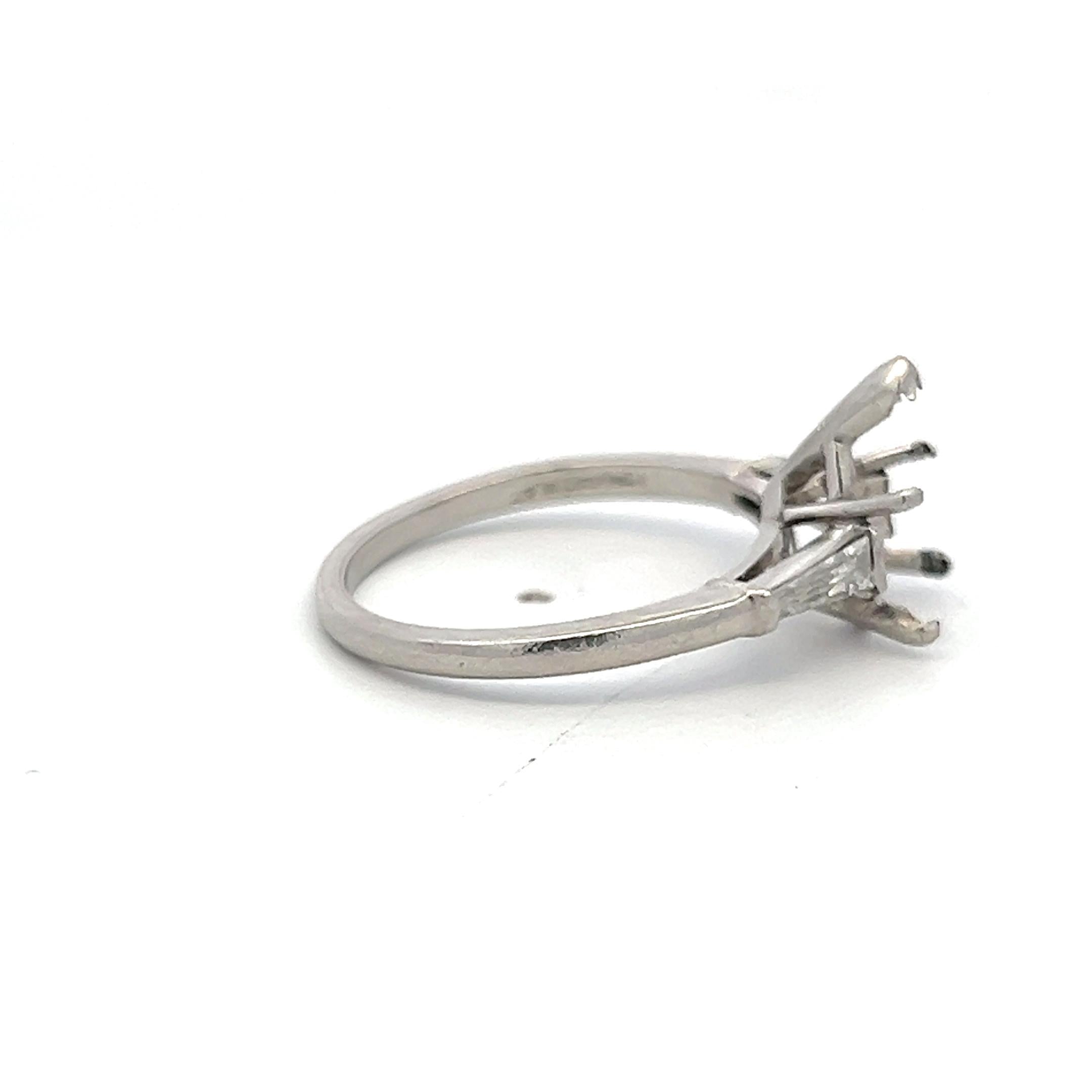 Platinum Semi Mount Ring 0.16ct Tapered Baguette Diamonds Fits 10x6mm 1.50ct+
