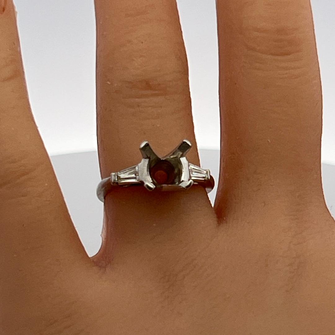 Platinum Semi Mount Ring with 0.3ct Tapered Baguette Diamonds Fits 9.4 MM