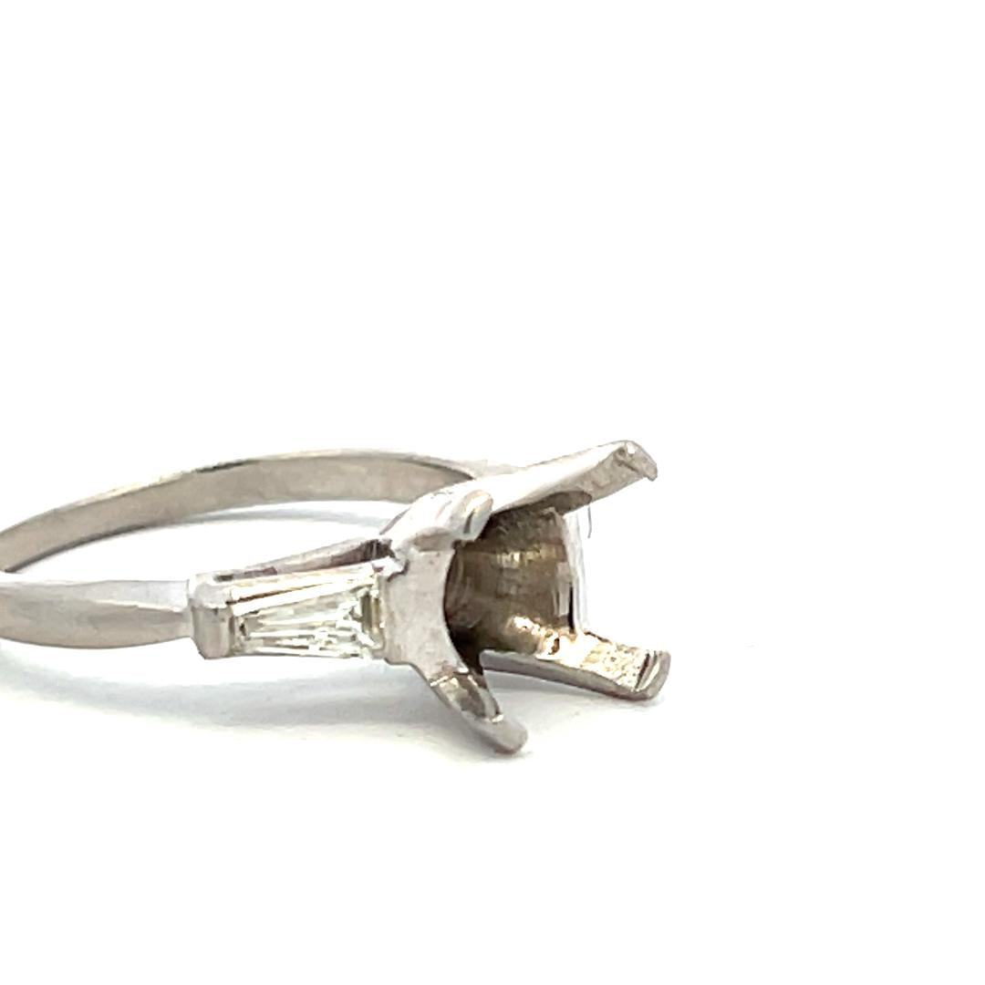 Platinum Semi Mount Ring with 0.3ct Tapered Baguette Diamonds Fits 9.4 MM