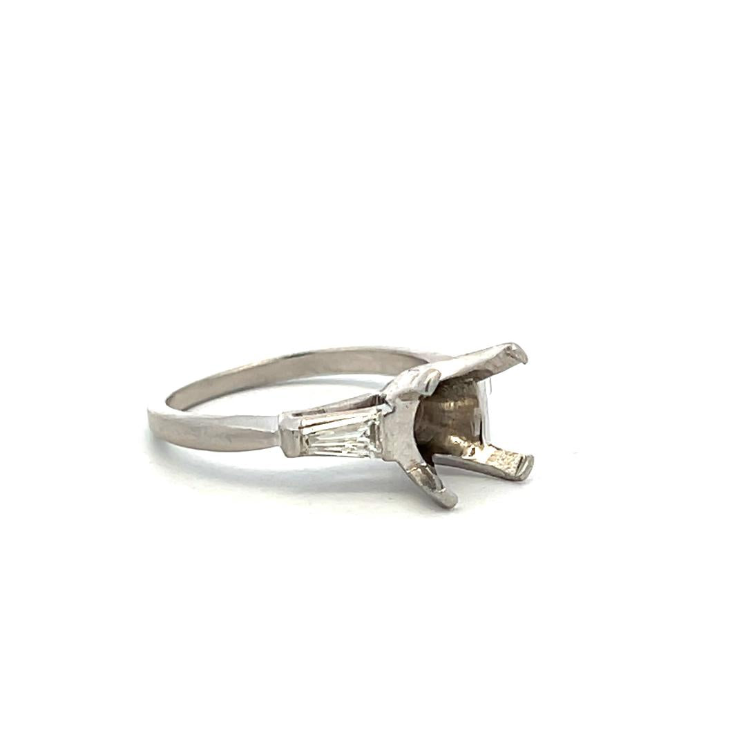 Platinum Semi Mount Ring with 0.3ct Tapered Baguette Diamonds Fits 9.4 MM