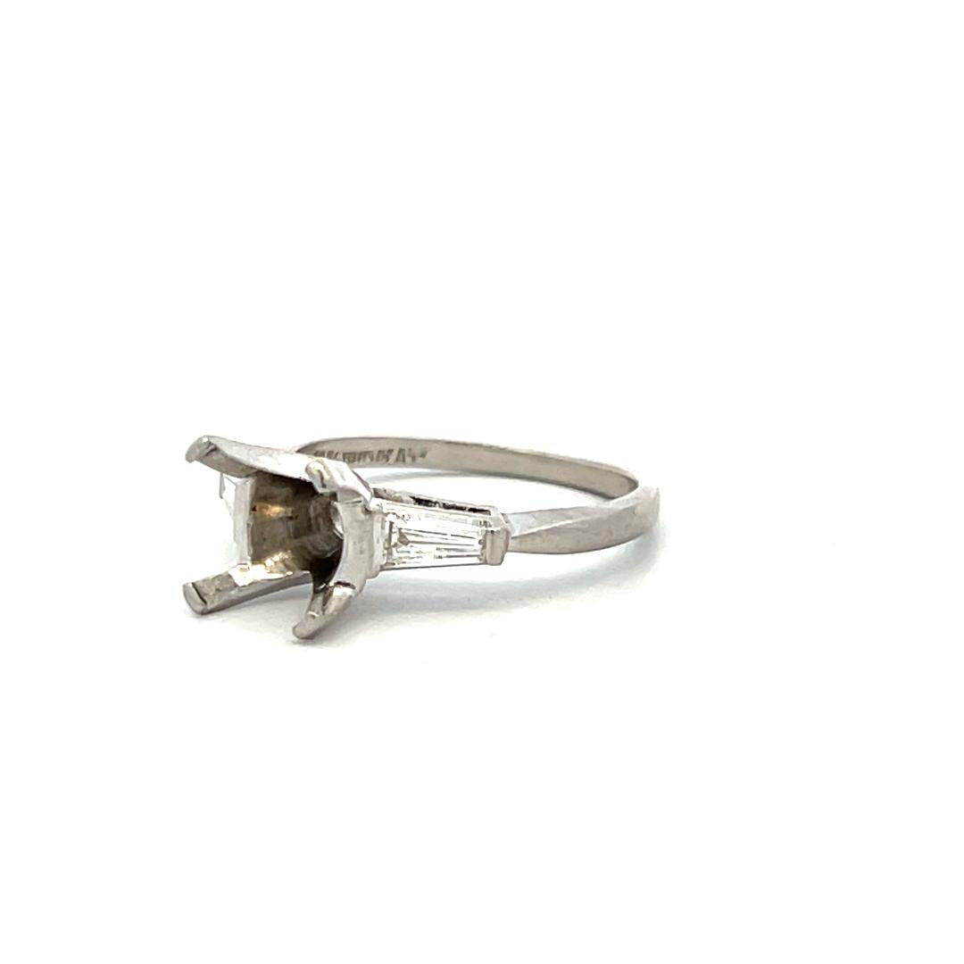Platinum Semi Mount Ring with 0.3ct Tapered Baguette Diamonds Fits 9.4 MM