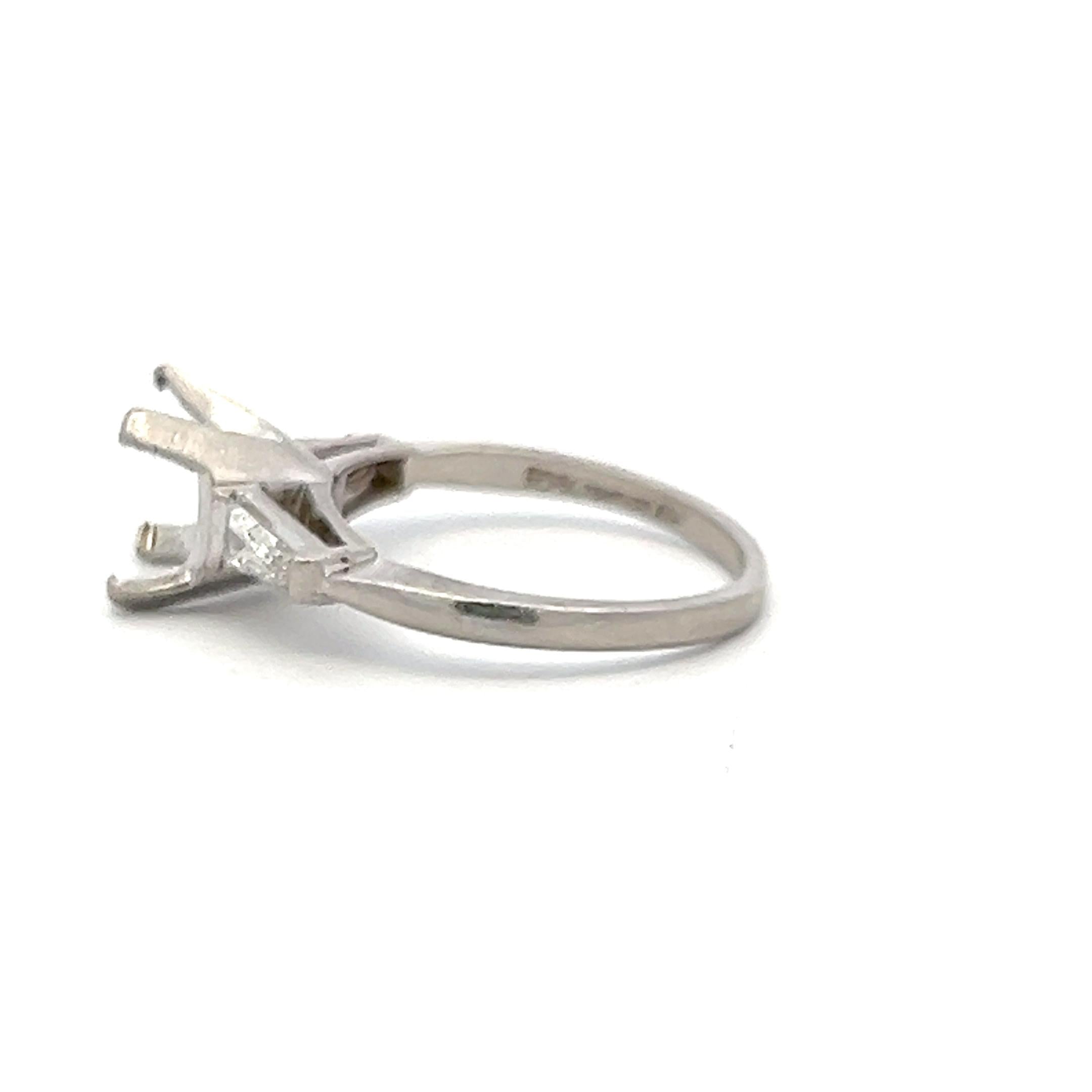 Platinum Semi Mount Ring with 0.3ct Tapered Baguette Diamonds Fits 9.4 MM