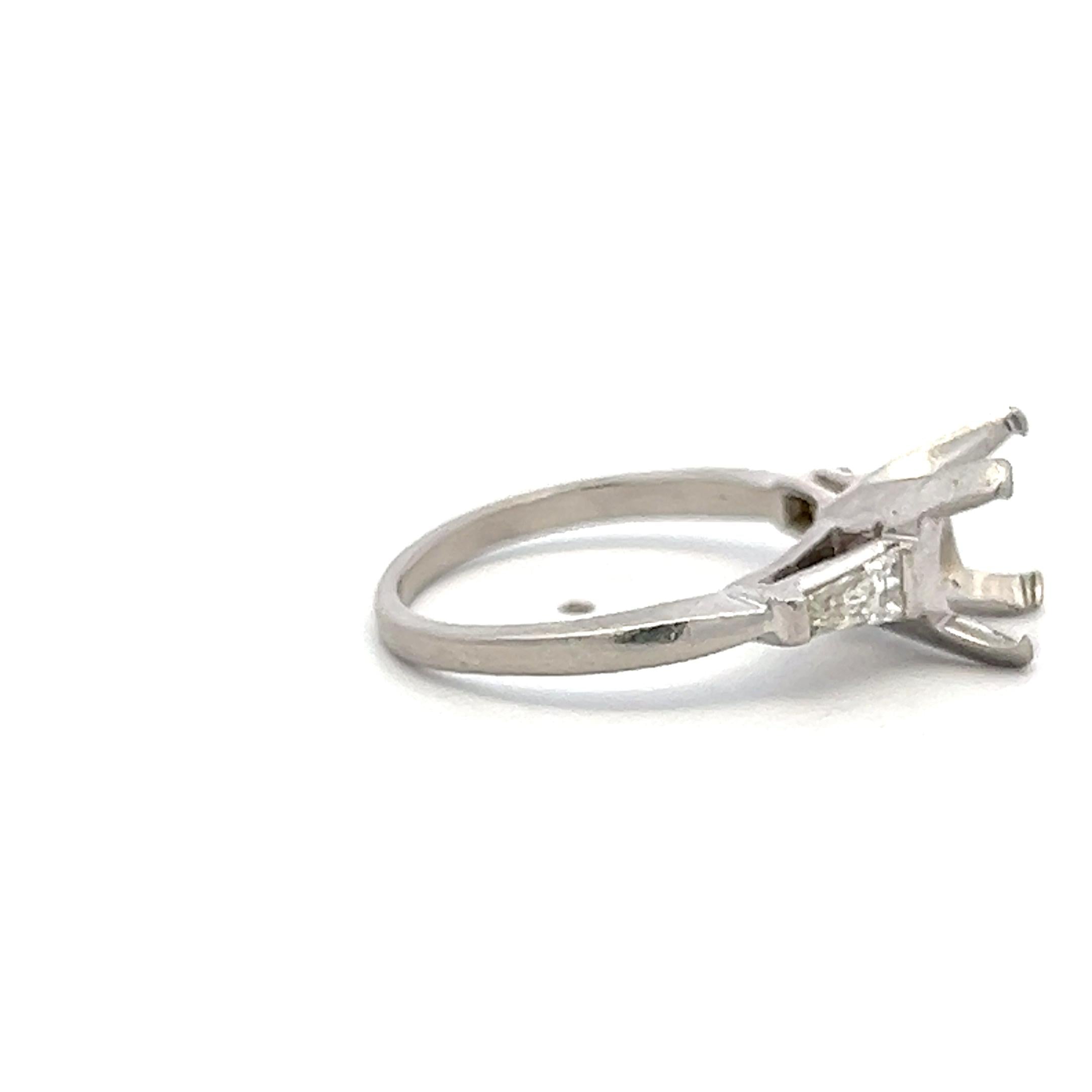 Platinum Semi Mount Ring with 0.3ct Tapered Baguette Diamonds Fits 9.4 MM