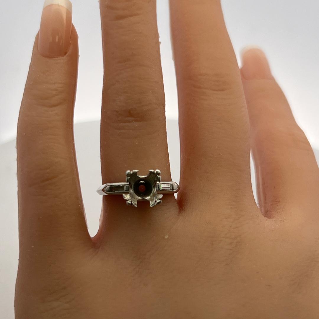 Platinum Semi Mount Ring with 0.12ct Baguette Diamonds Fits 8.4 MM 2.25ct++