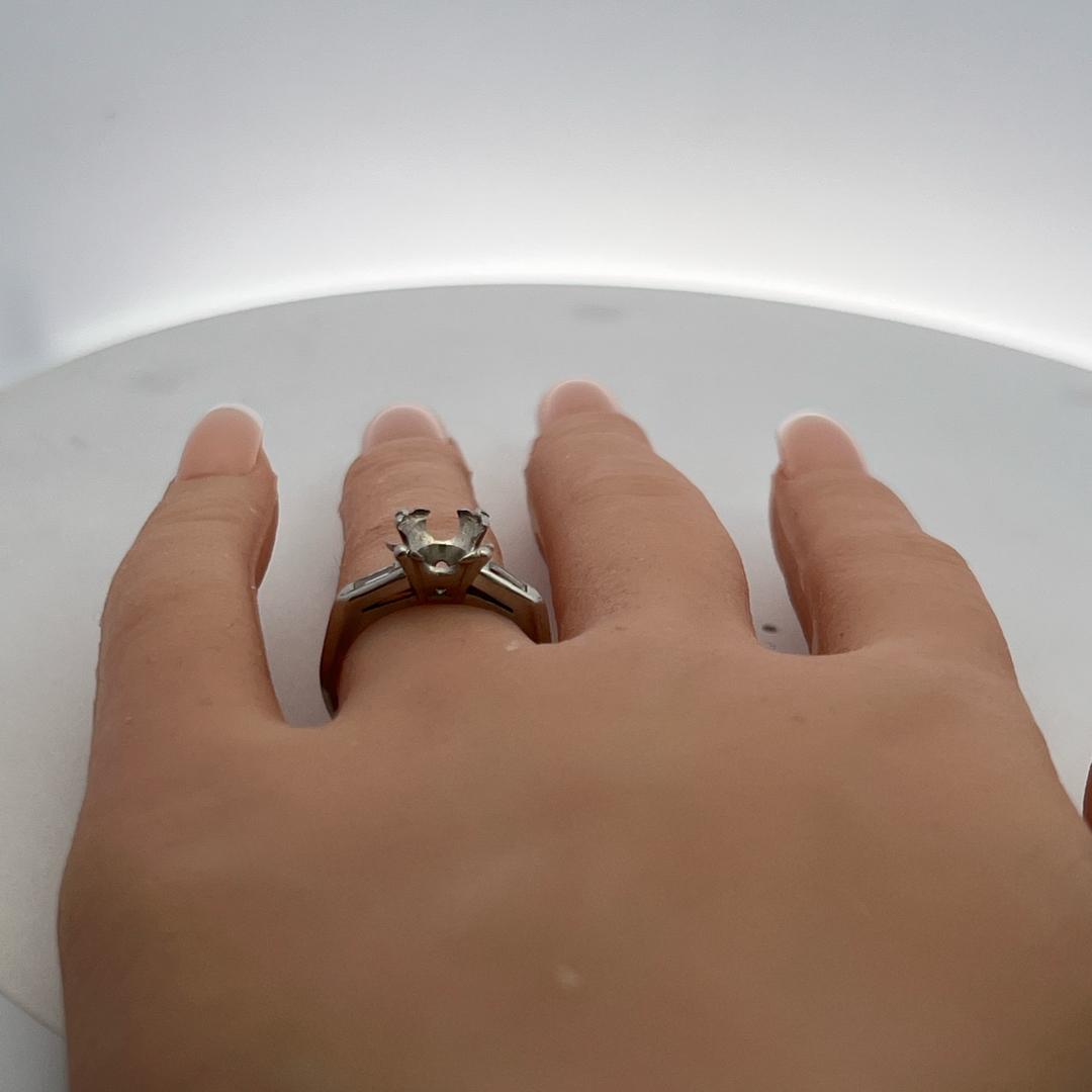 Platinum Semi Mount Ring with 0.12ct Baguette Diamonds Fits 8.4 MM 2.25ct++