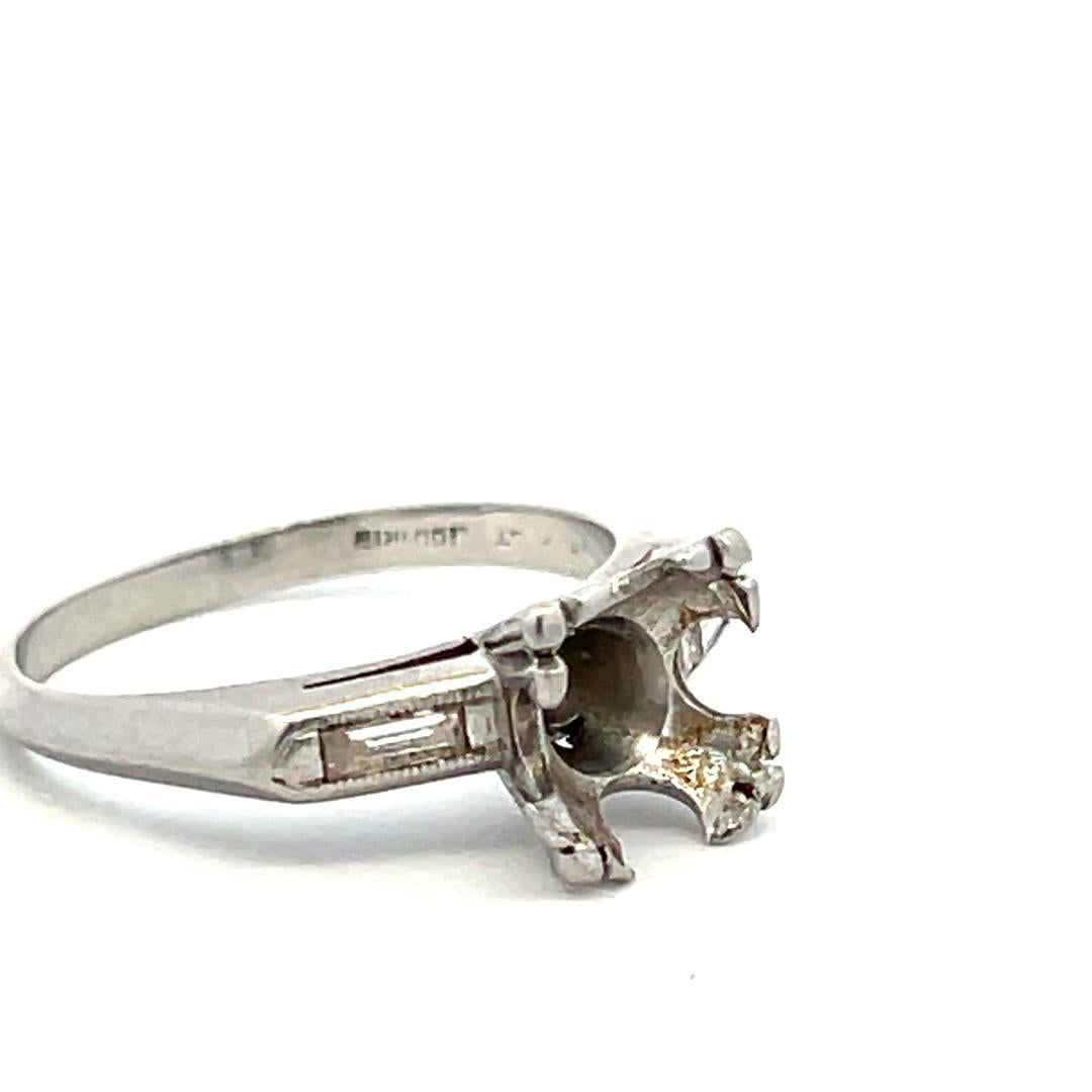 Platinum Semi Mount Ring with 0.12ct Baguette Diamonds Fits 8.4 MM 2.25ct++