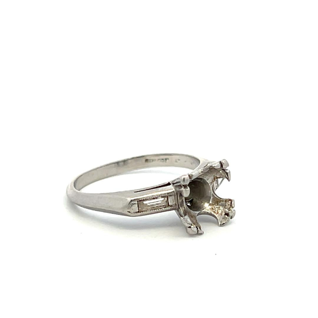 Platinum Semi Mount Ring with 0.12ct Baguette Diamonds Fits 8.4 MM 2.25ct++