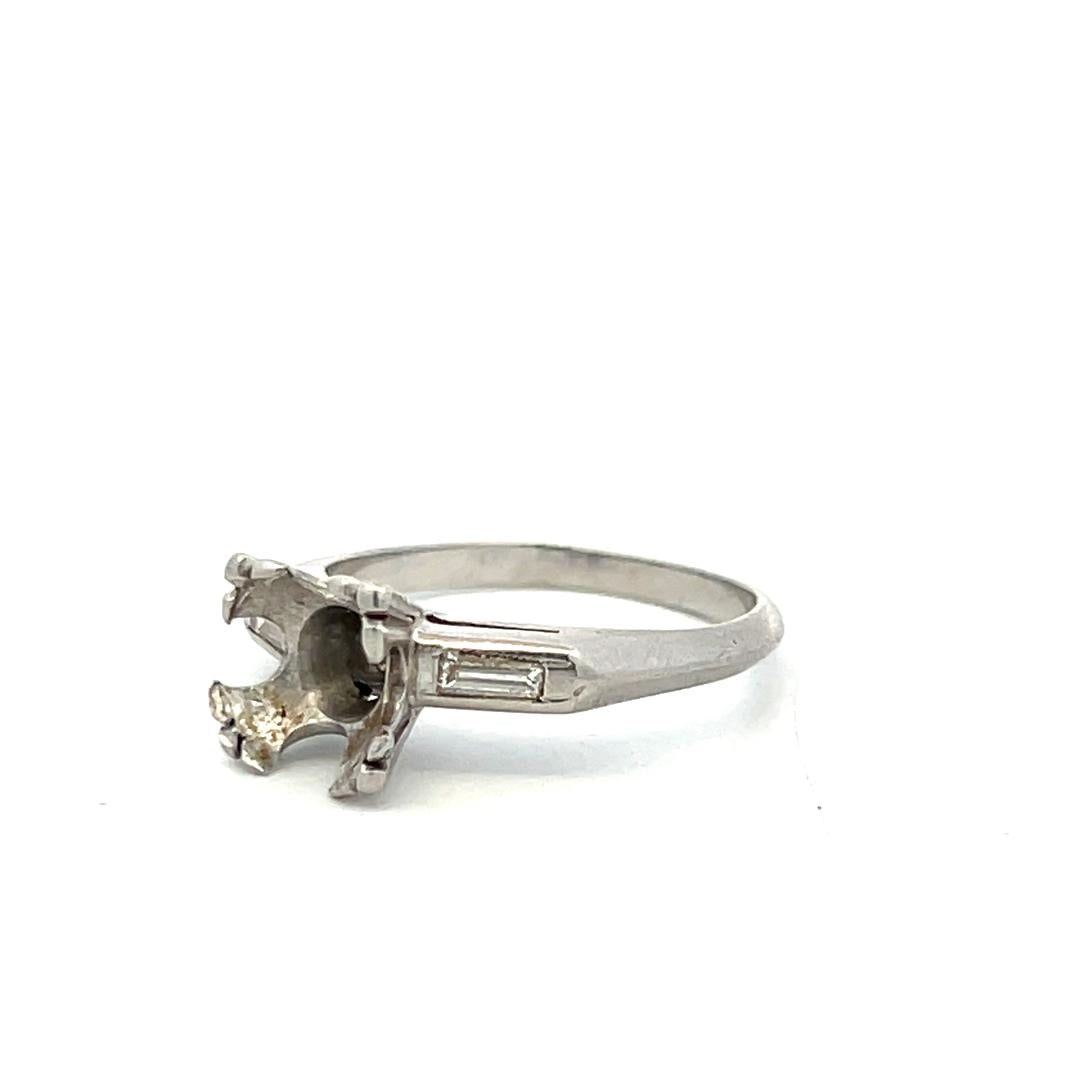 Platinum Semi Mount Ring with 0.12ct Baguette Diamonds Fits 8.4 MM 2.25ct++