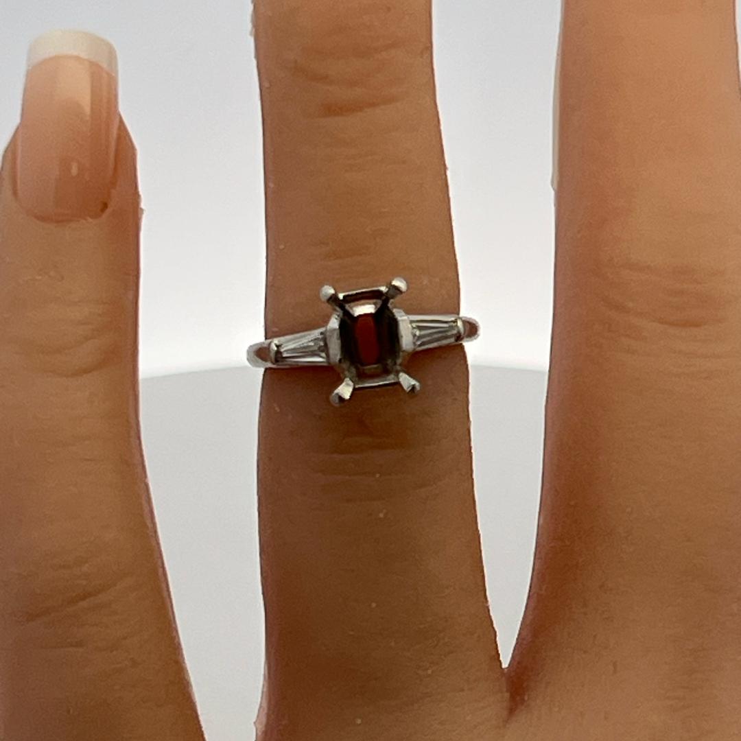 Platinum Semi Mount Ring with 0.2ct Tapered Baguette Diamonds Fits 7.5x5.5mm